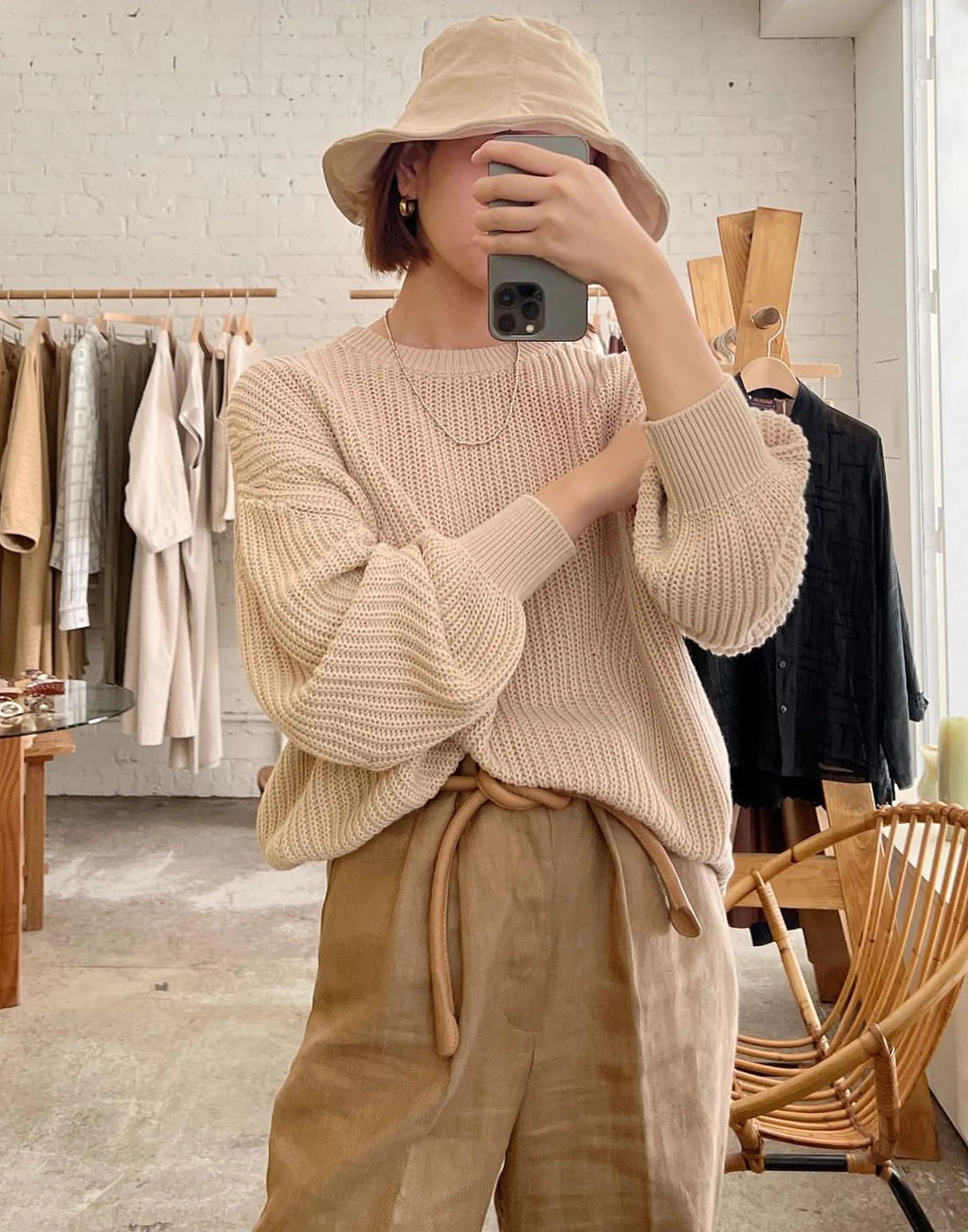 Beige Cotton & Linen Everyday Hat - Image 3