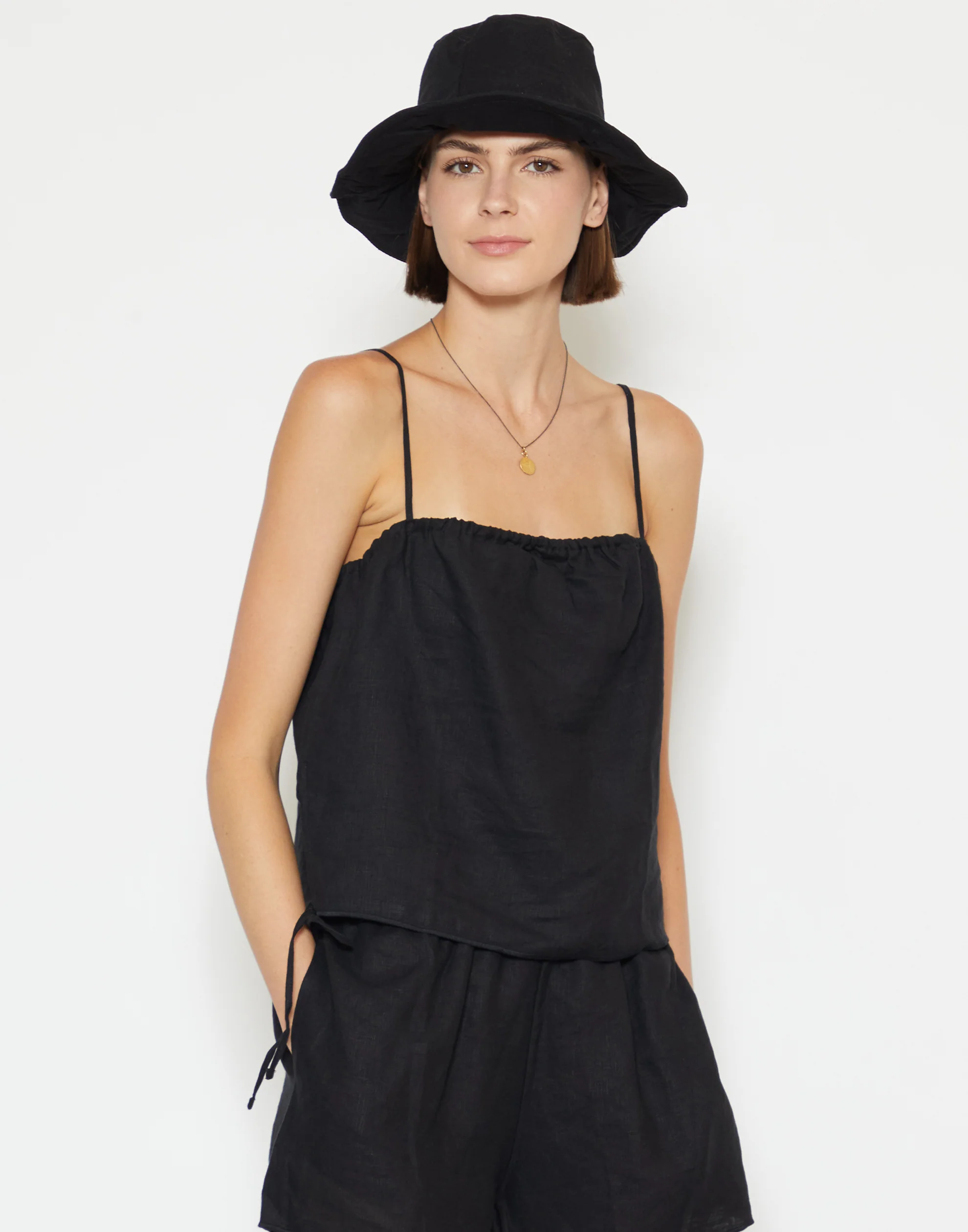 Black Cotton & Linen Everyday Hat - Image 3