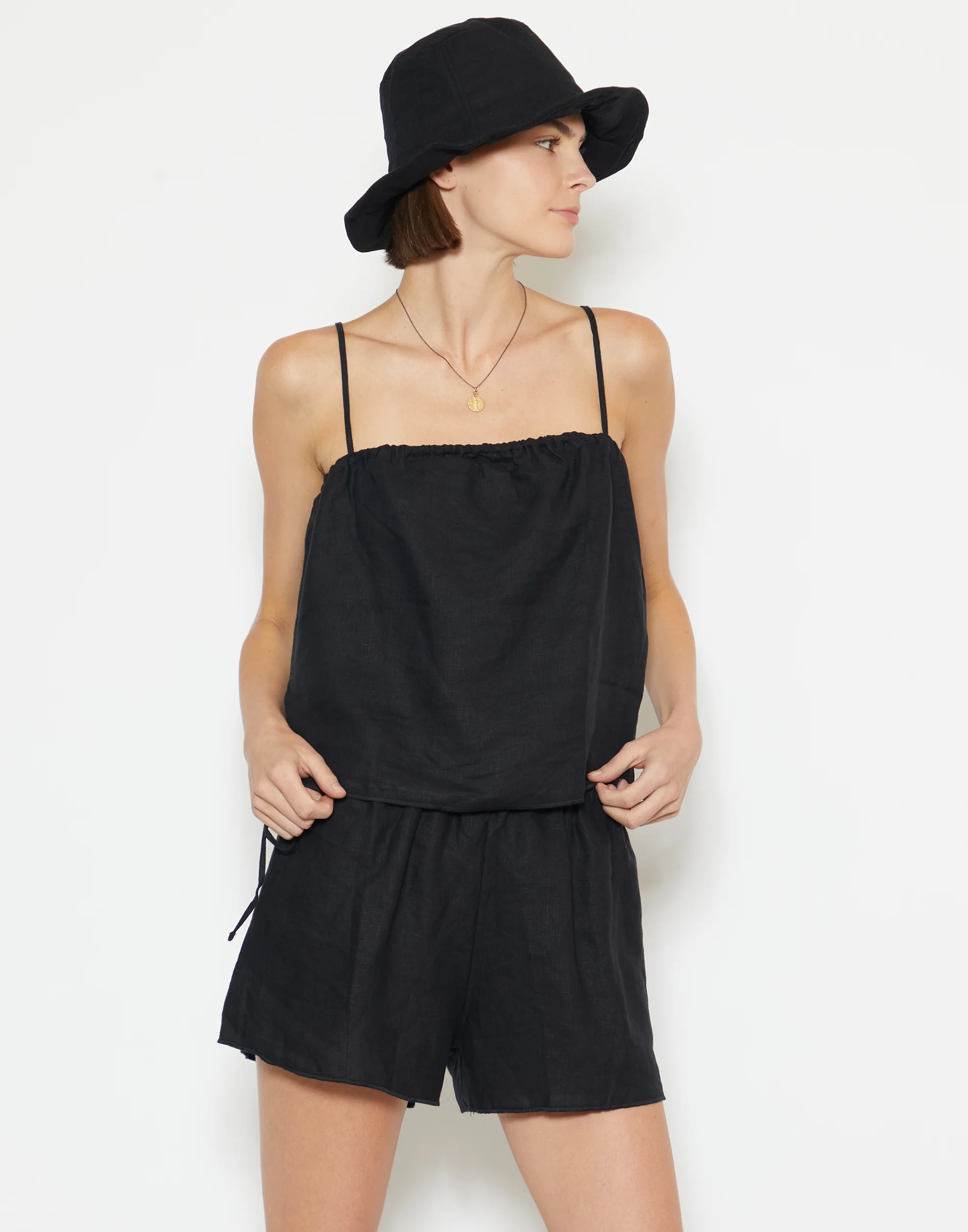 Black Cotton & Linen Everyday Hat - Image 4