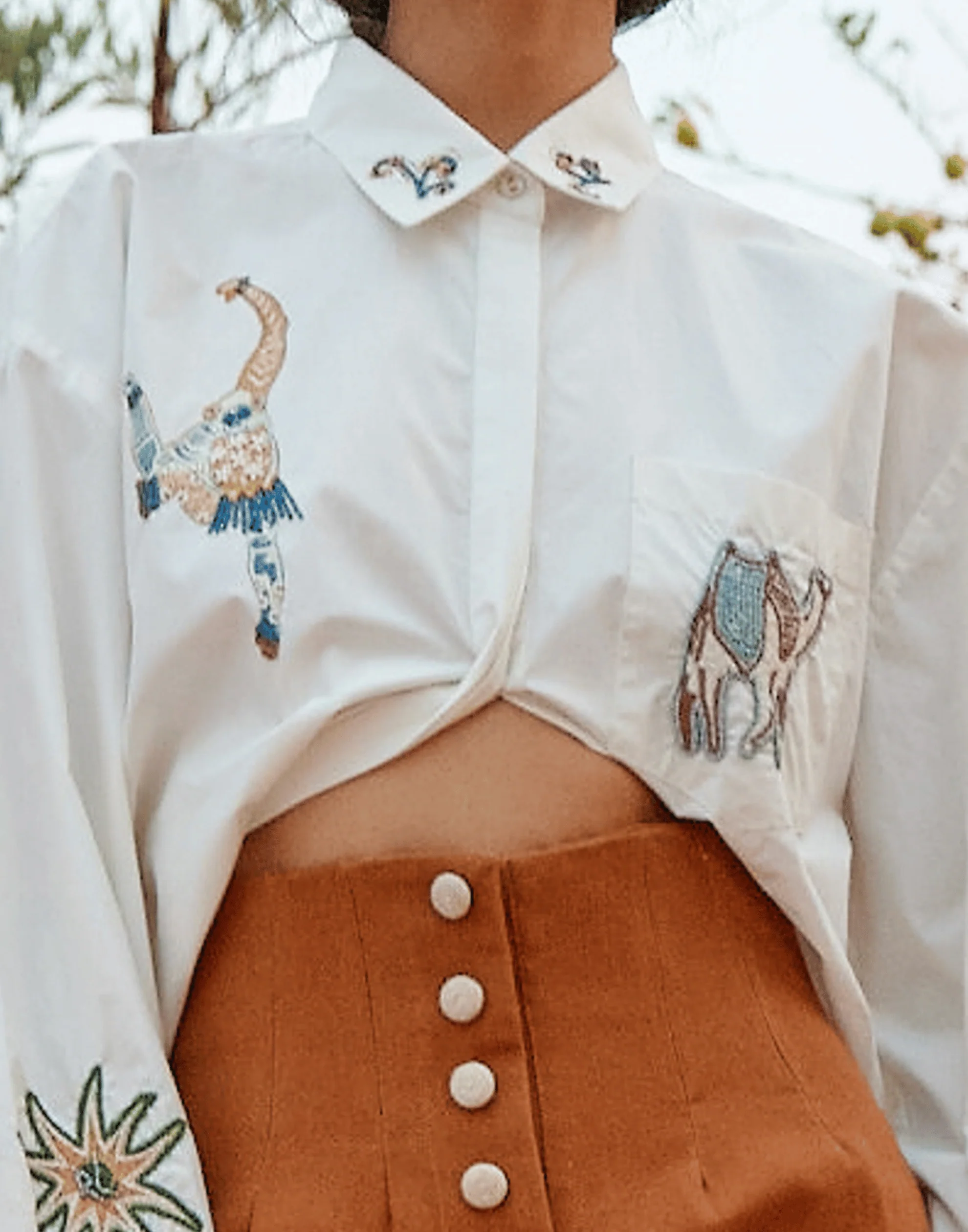Embroidered Cotton Carmine Shirt - Image 5