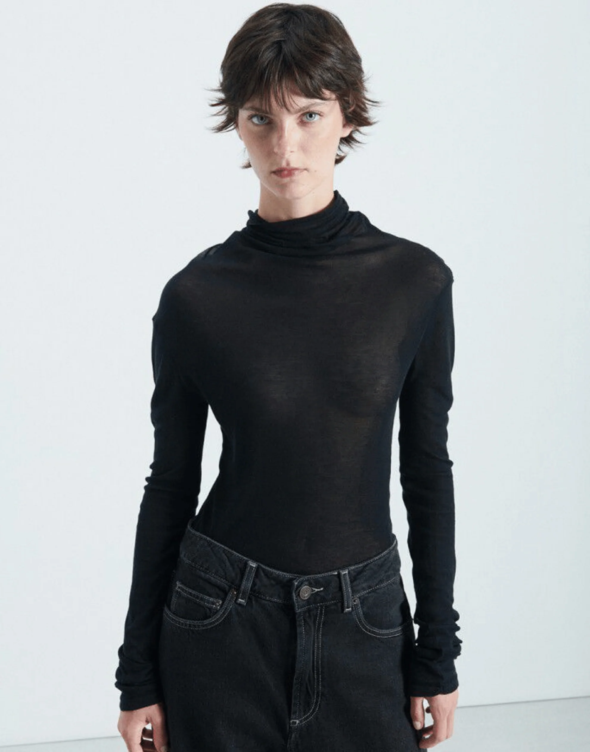 Black Supima Cotton Long Sleeve Top - Image 2