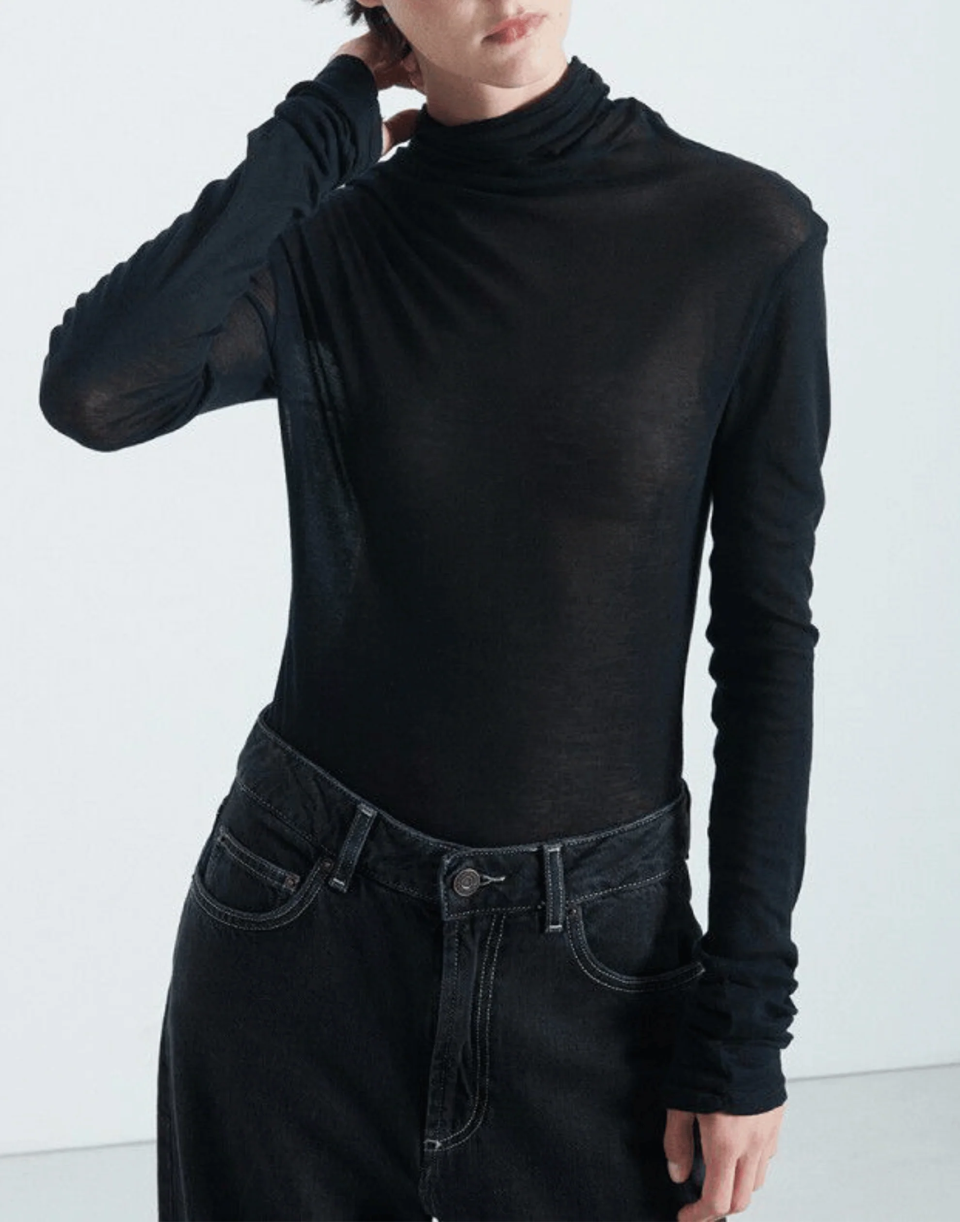 Black Supima Cotton Long Sleeve Top - Image 4