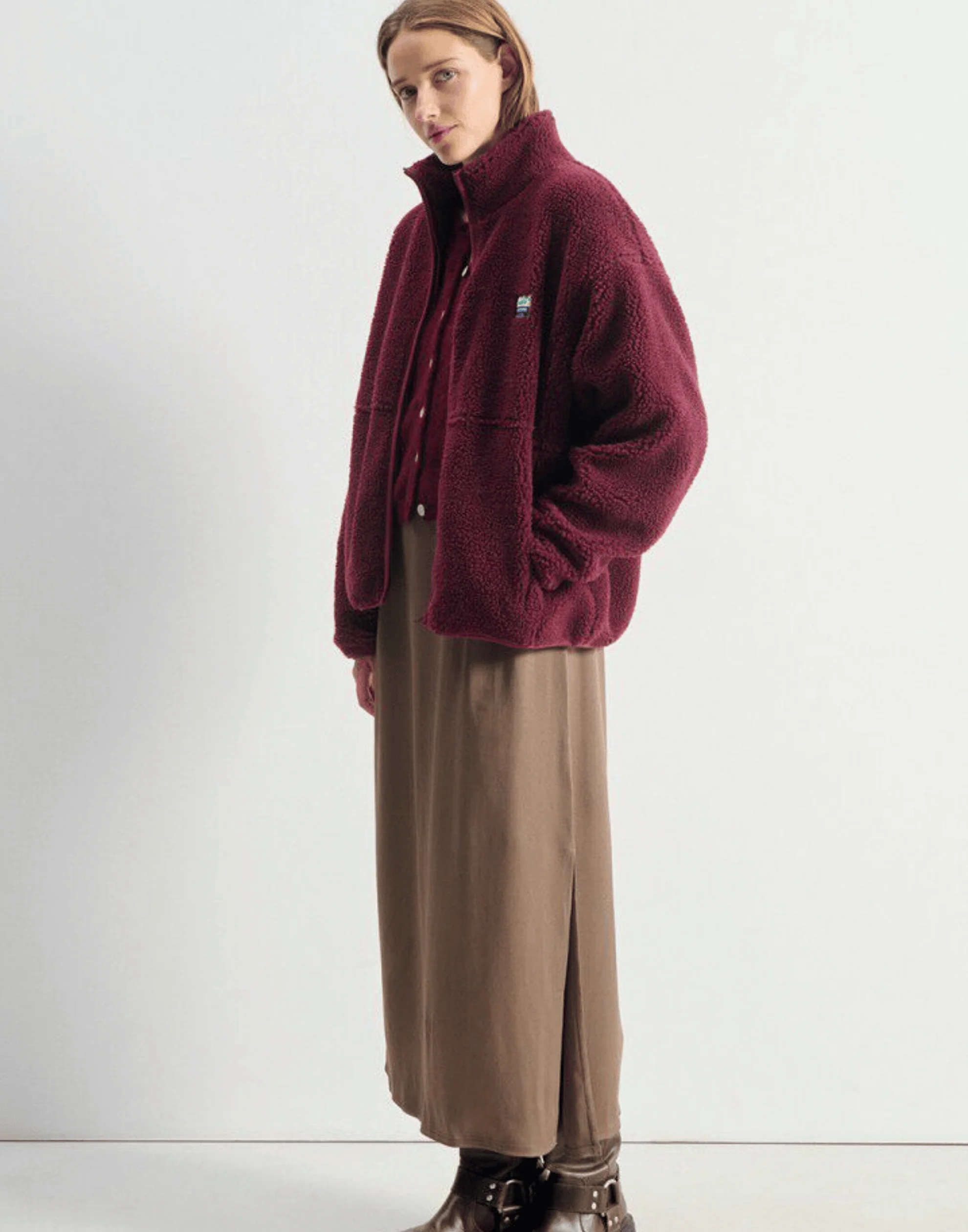 Burgundy Faux Shearling Hocktown Jacket - Image 3