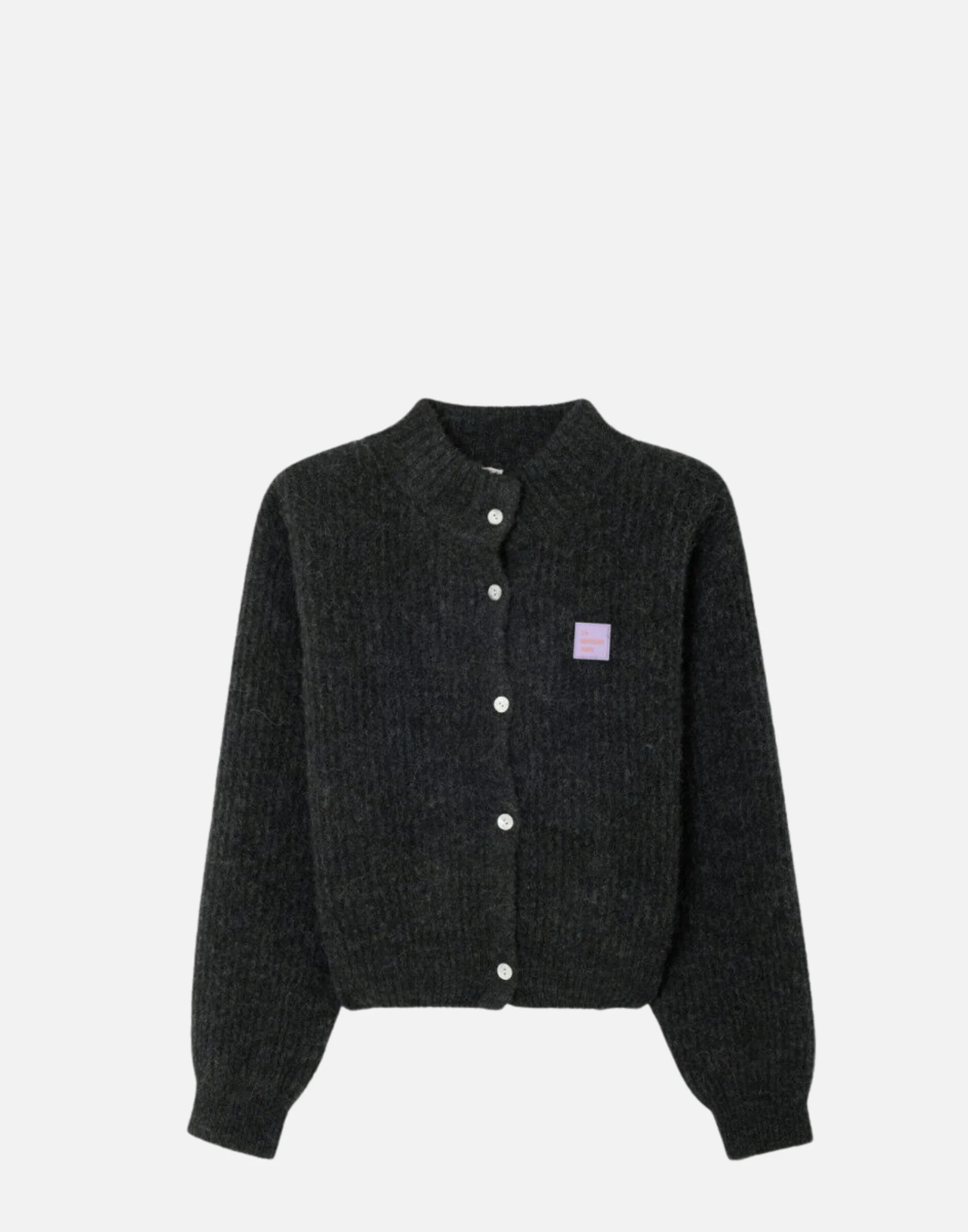 Charcoal Melange Wool Blend Button Cardigan