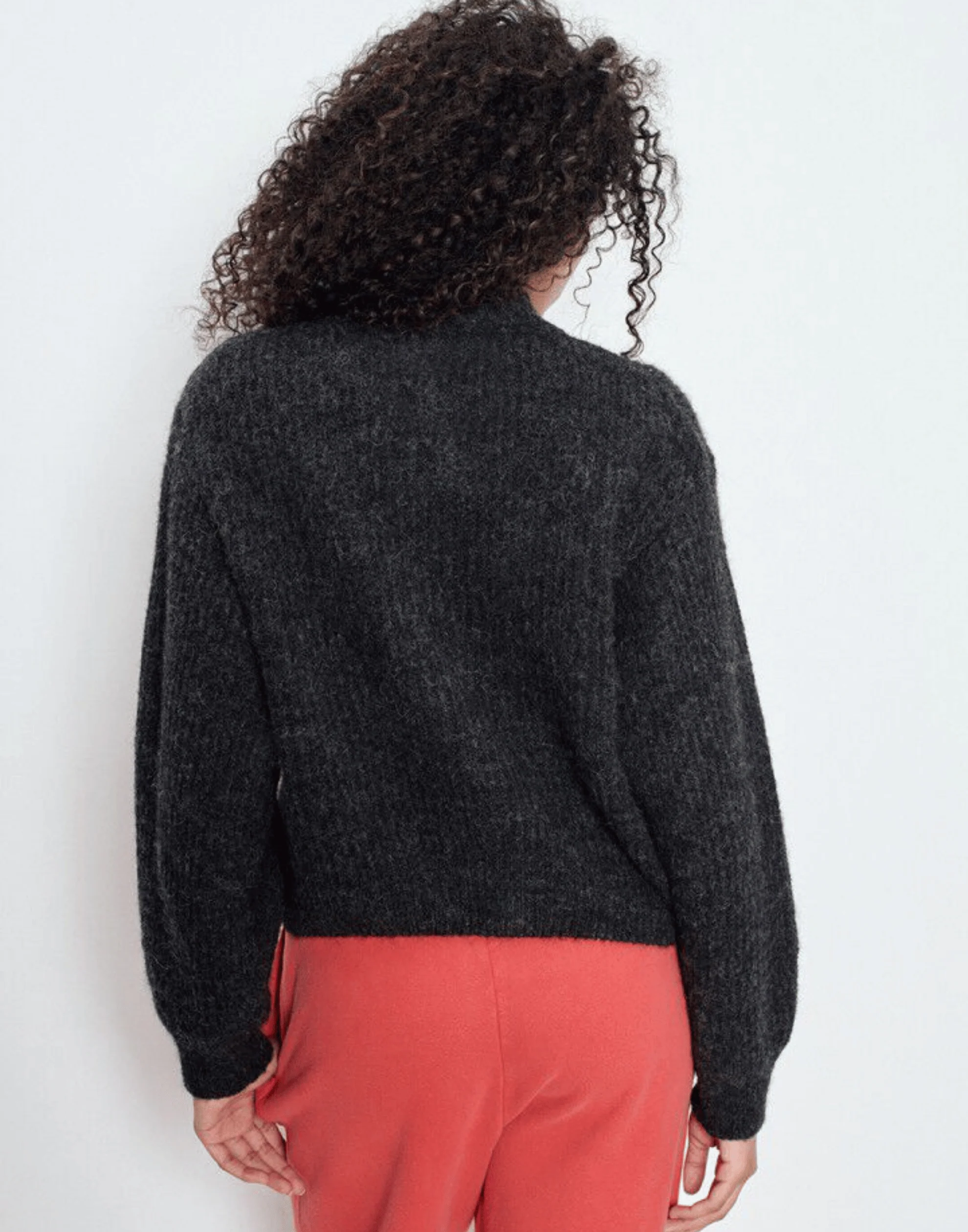 Charcoal Melange Wool Blend Button Cardigan - Image 4
