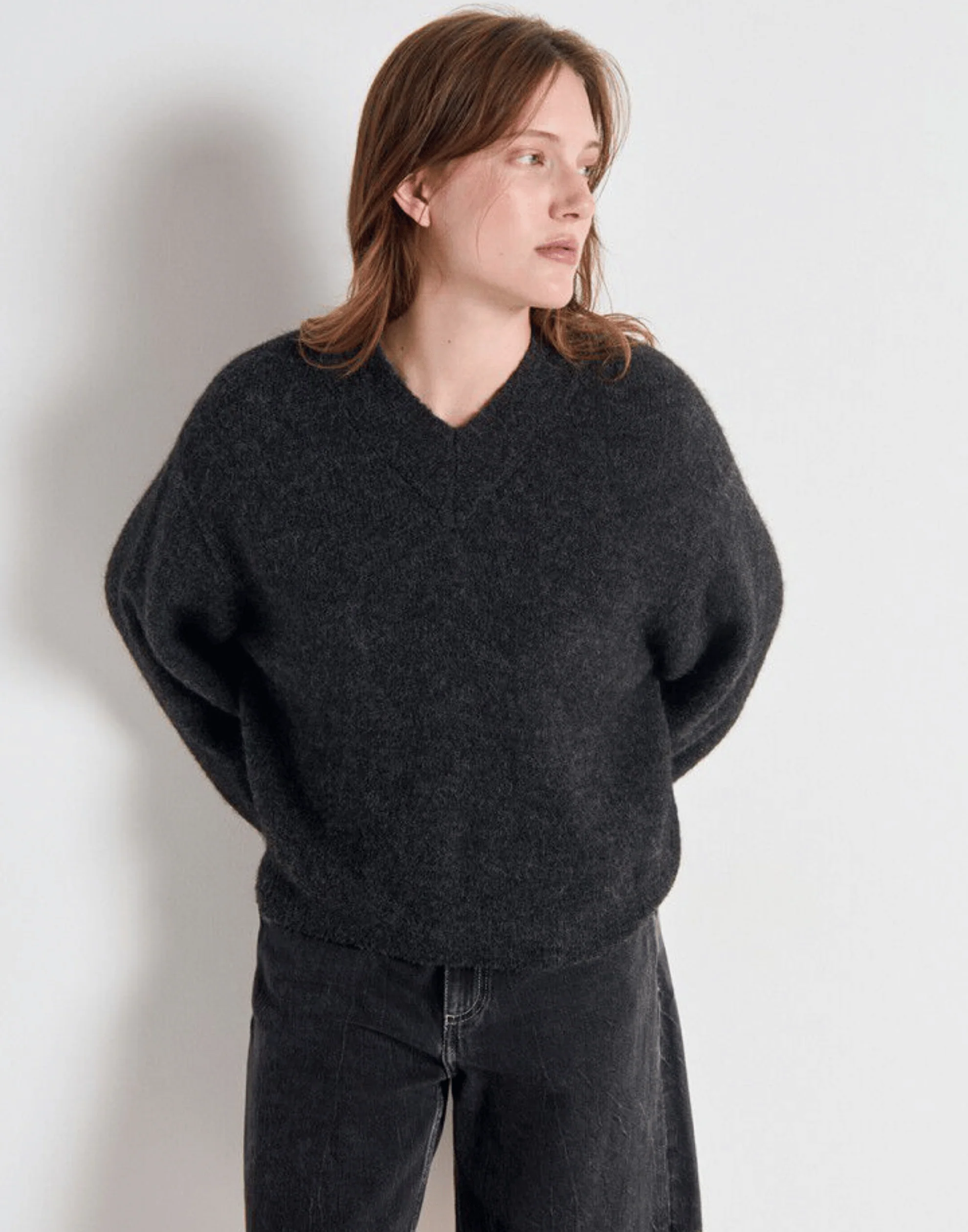Charcoal Melange Wool Blend V East Pullover - Image 3
