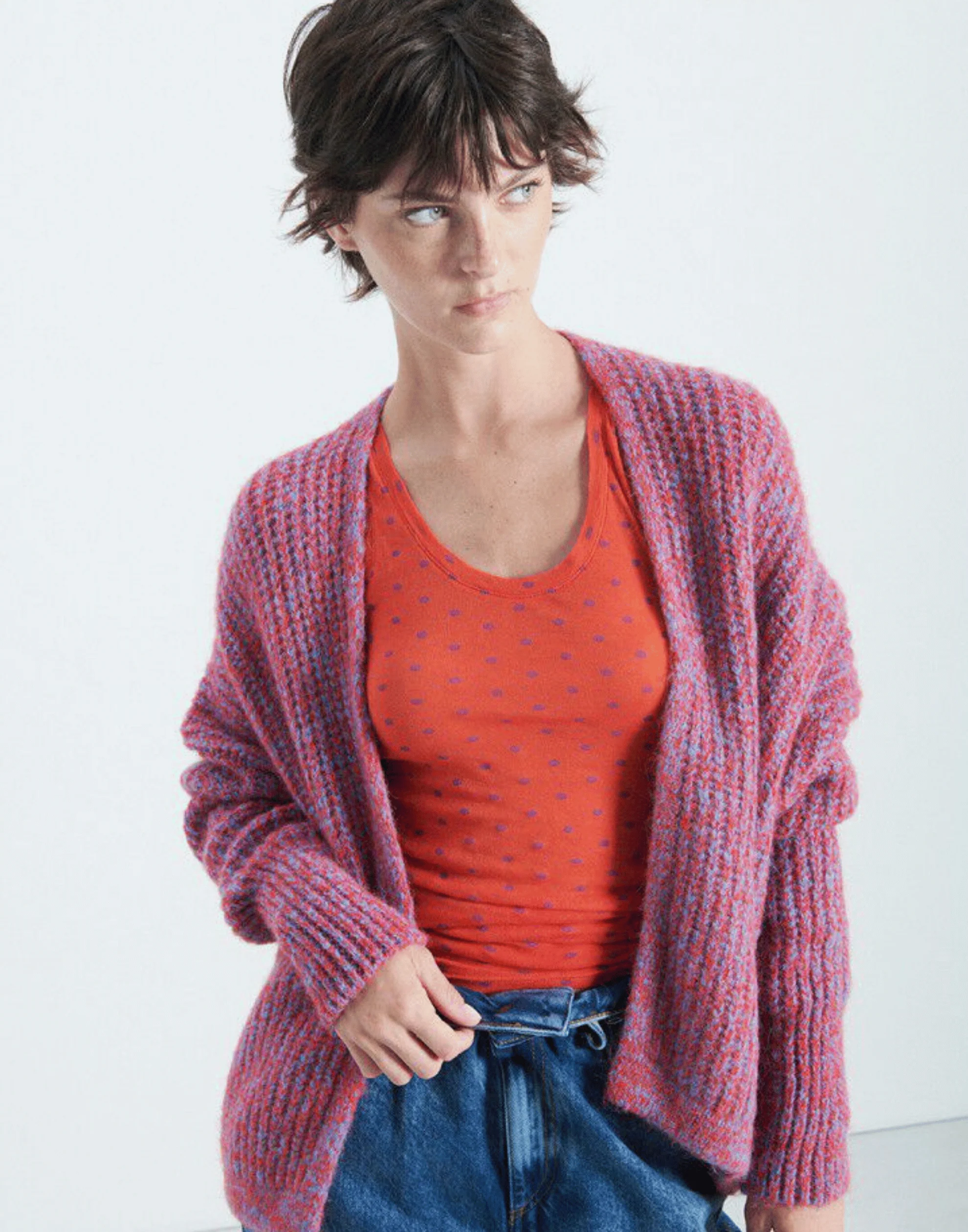 Chilli Red Melange Wool Blend East Cardigan - Image 3