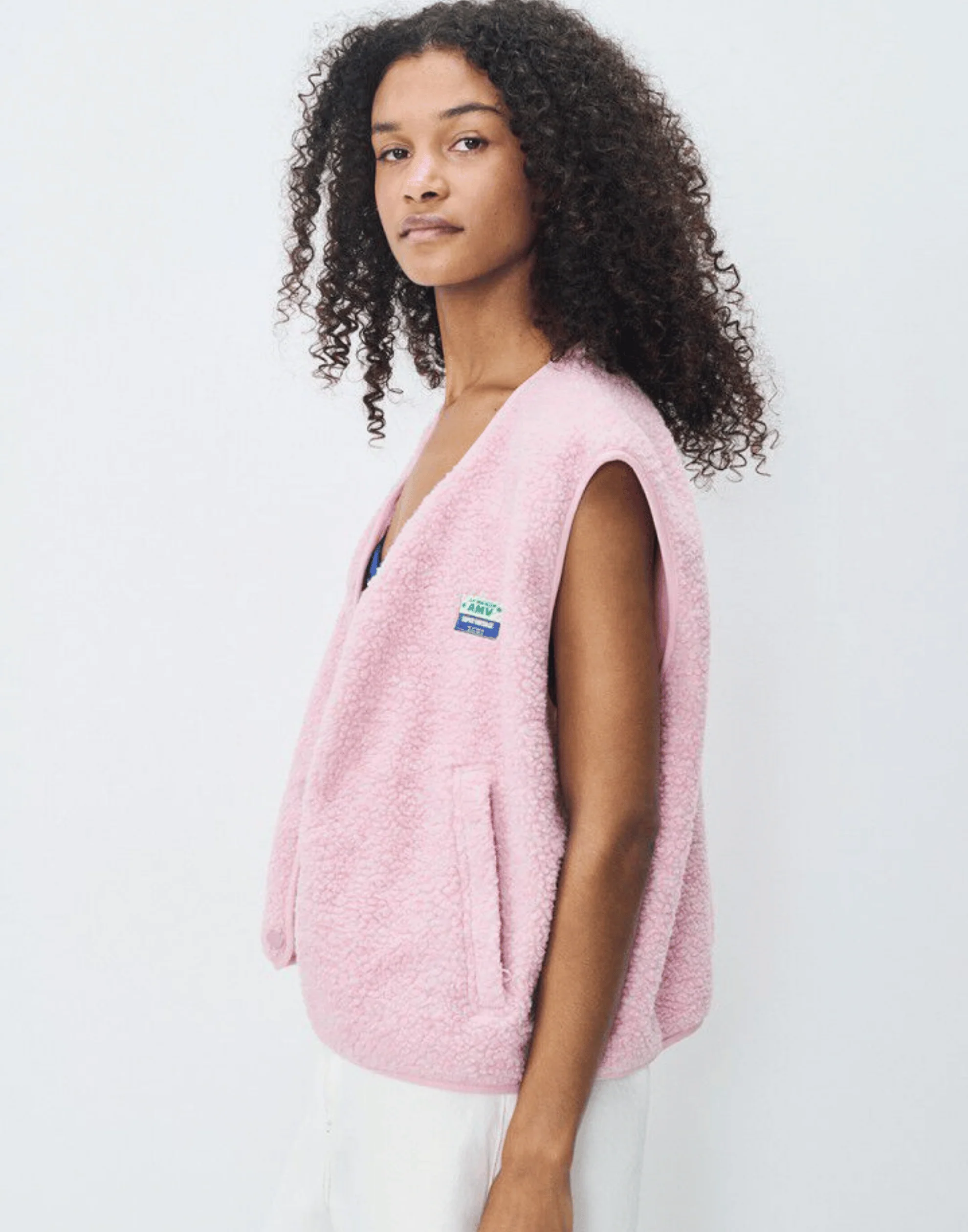 Light Pink Melange Faux Shearling Hocktown Vest - Image 3