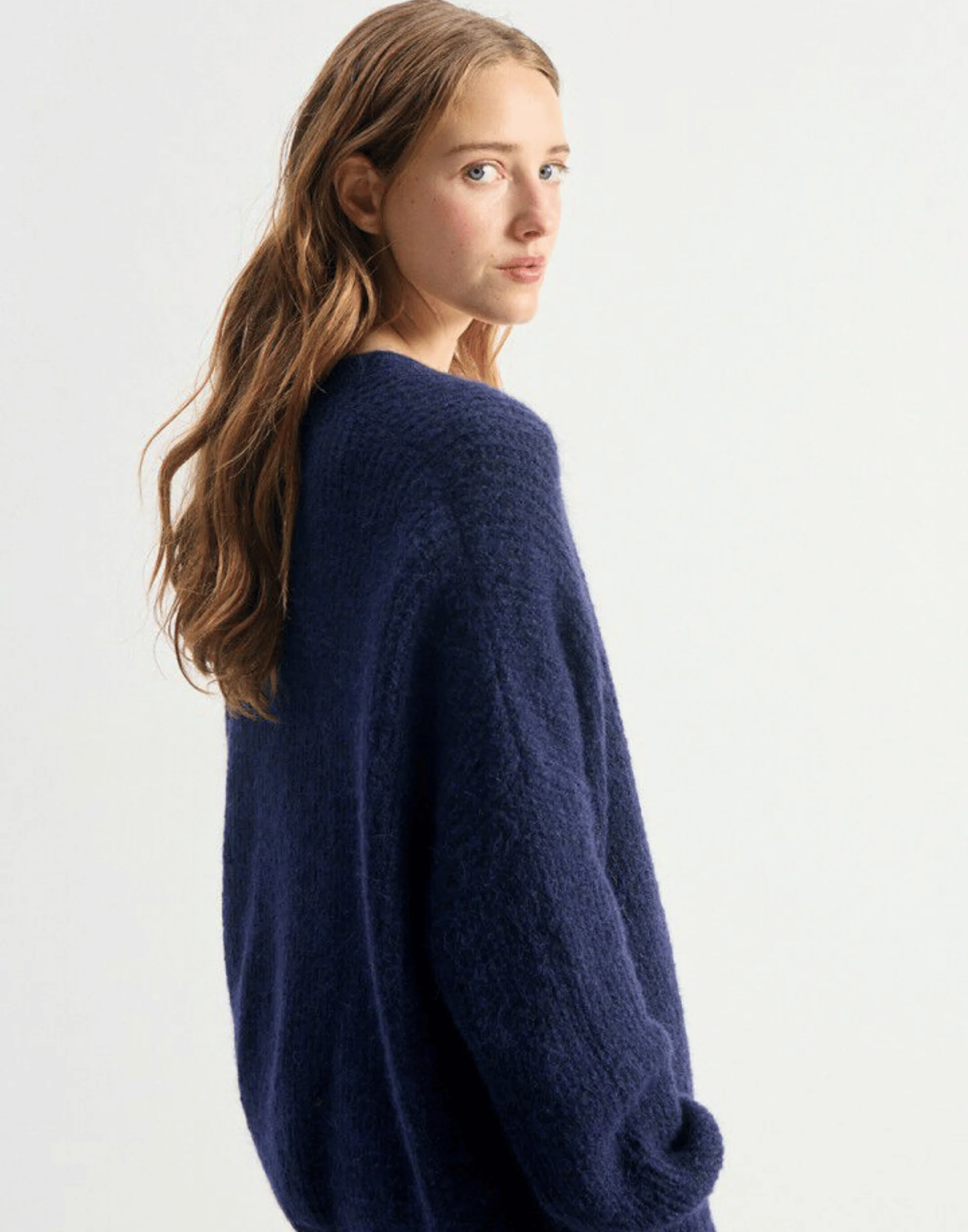Navy Melange Wool Blend East Cardigan - Image 3