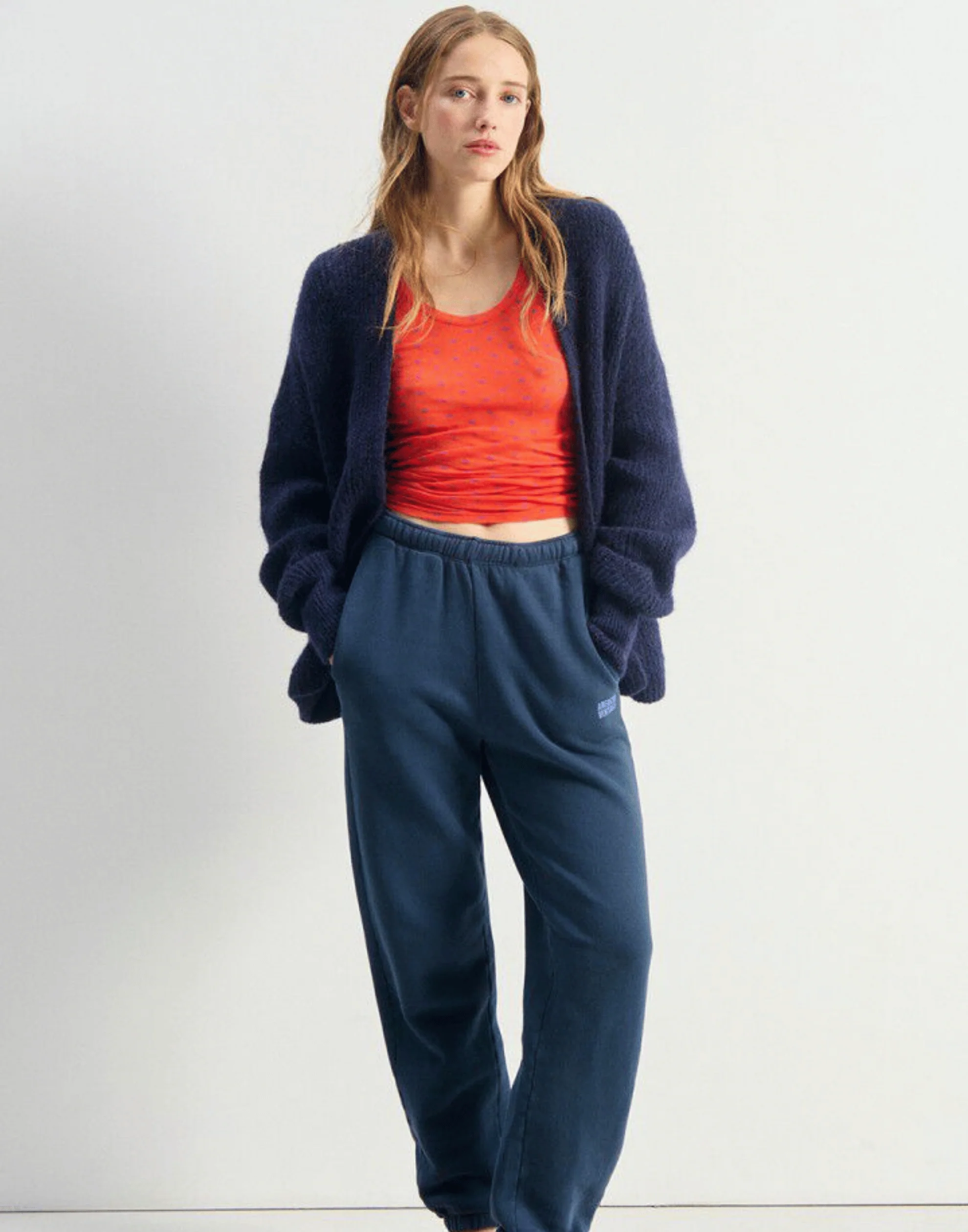 Navy Melange Wool Blend East Cardigan - Image 4