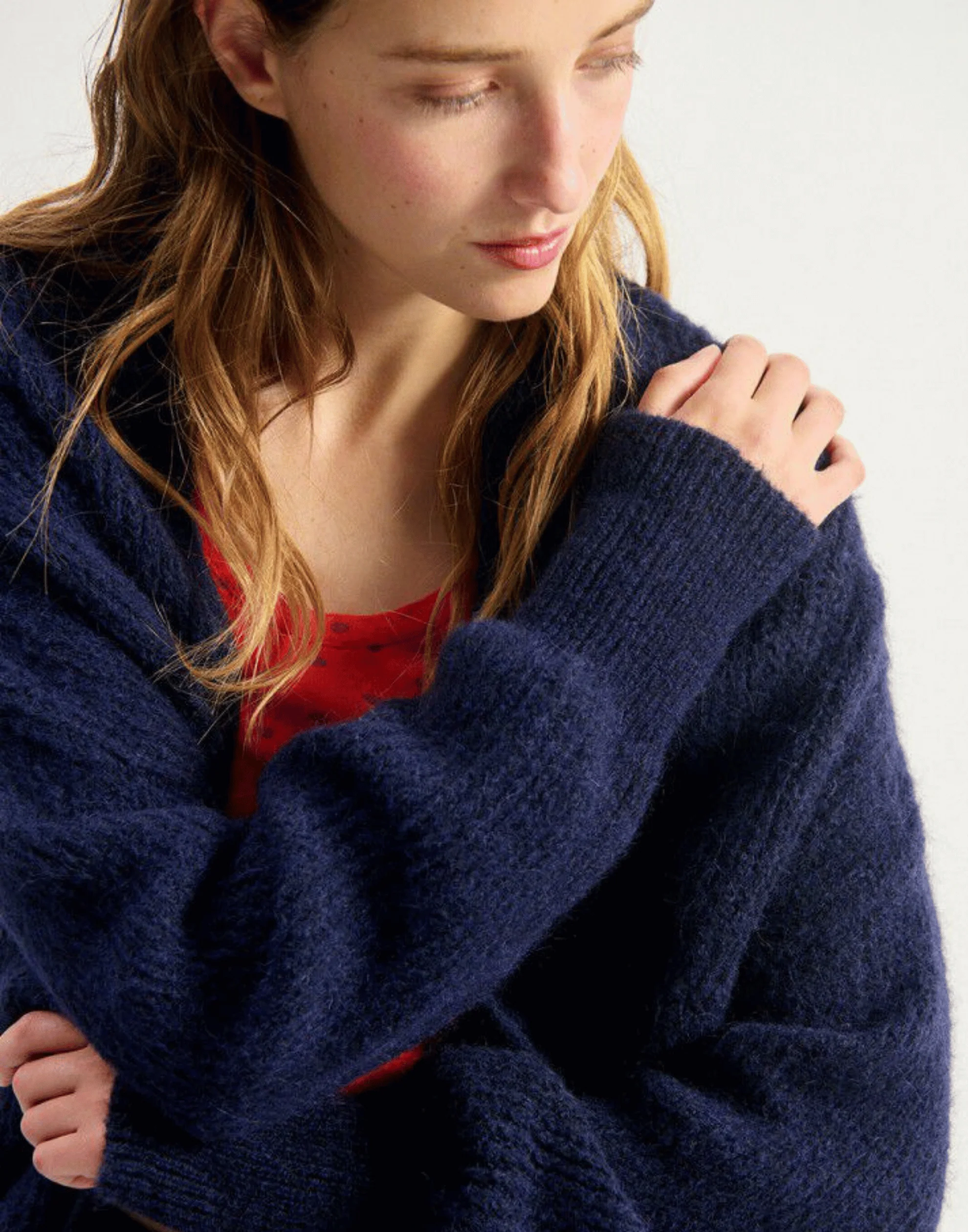 Navy Melange Wool Blend East Cardigan - Image 5