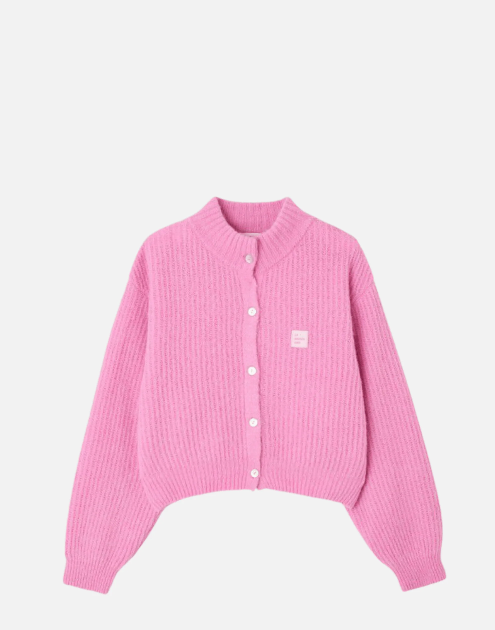 Pink Melange Wool Blend Button Cardigan