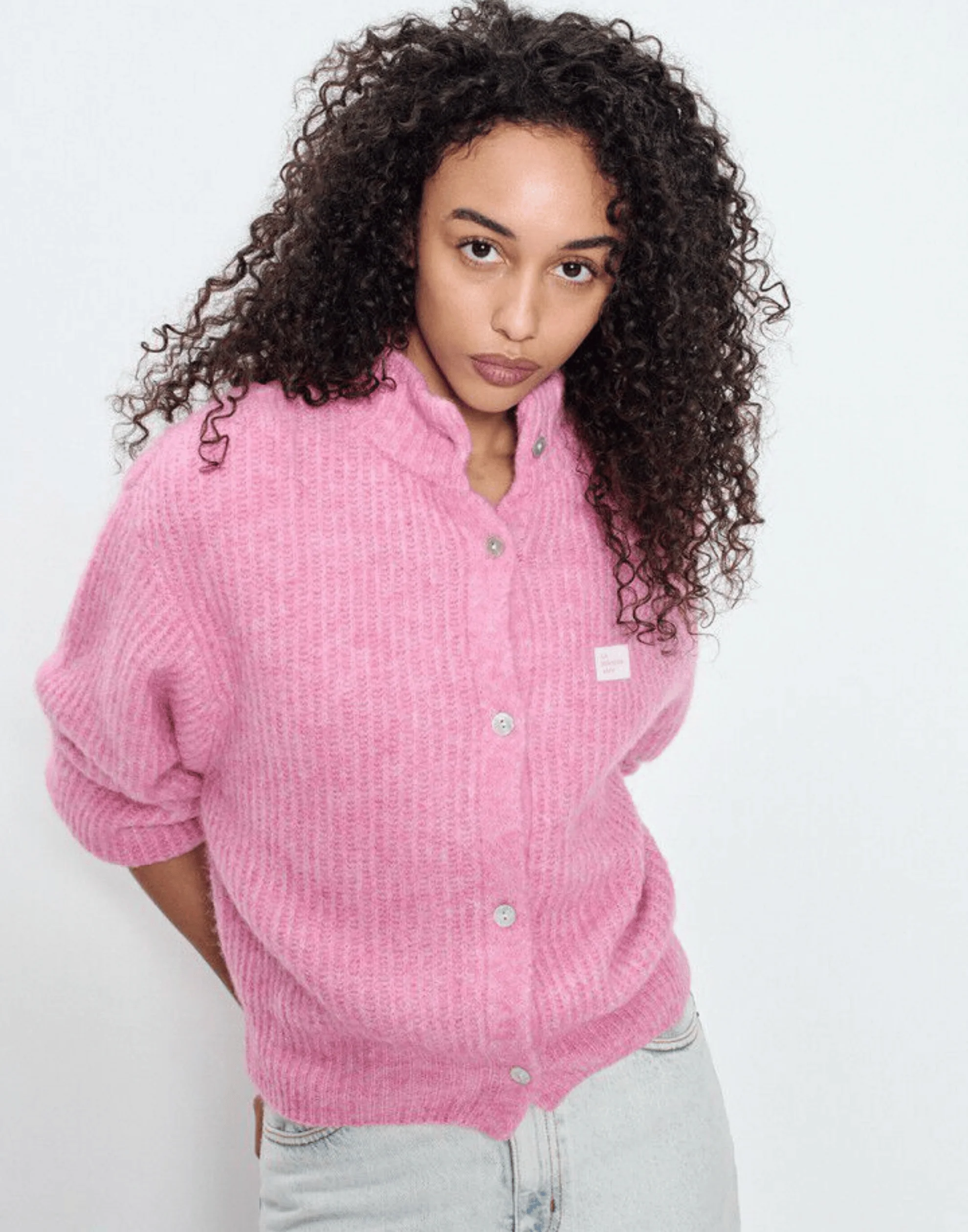 Pink Melange Wool Blend Button Cardigan - Image 2