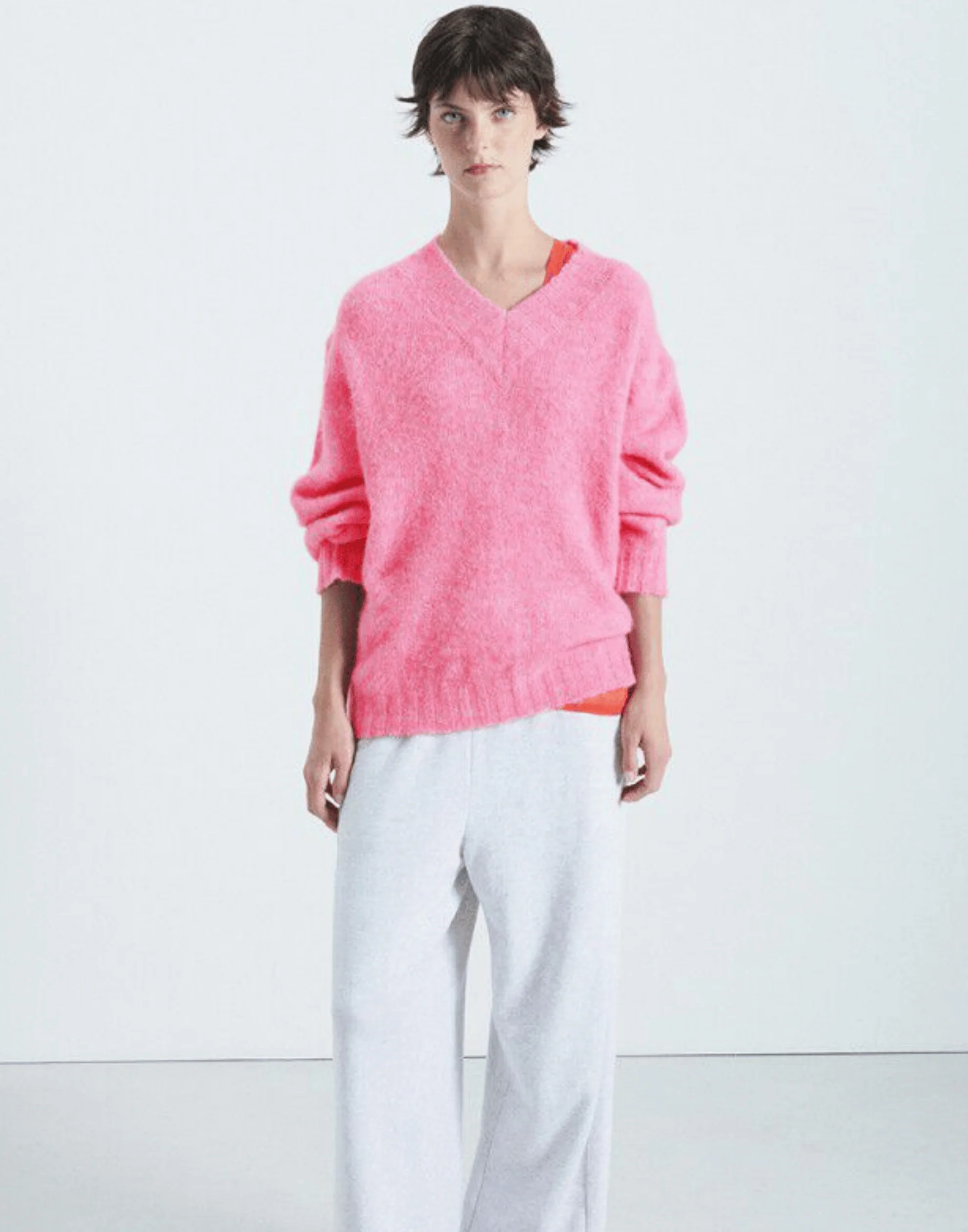 Pink Melange Wool Blend V East Pullover - Image 3