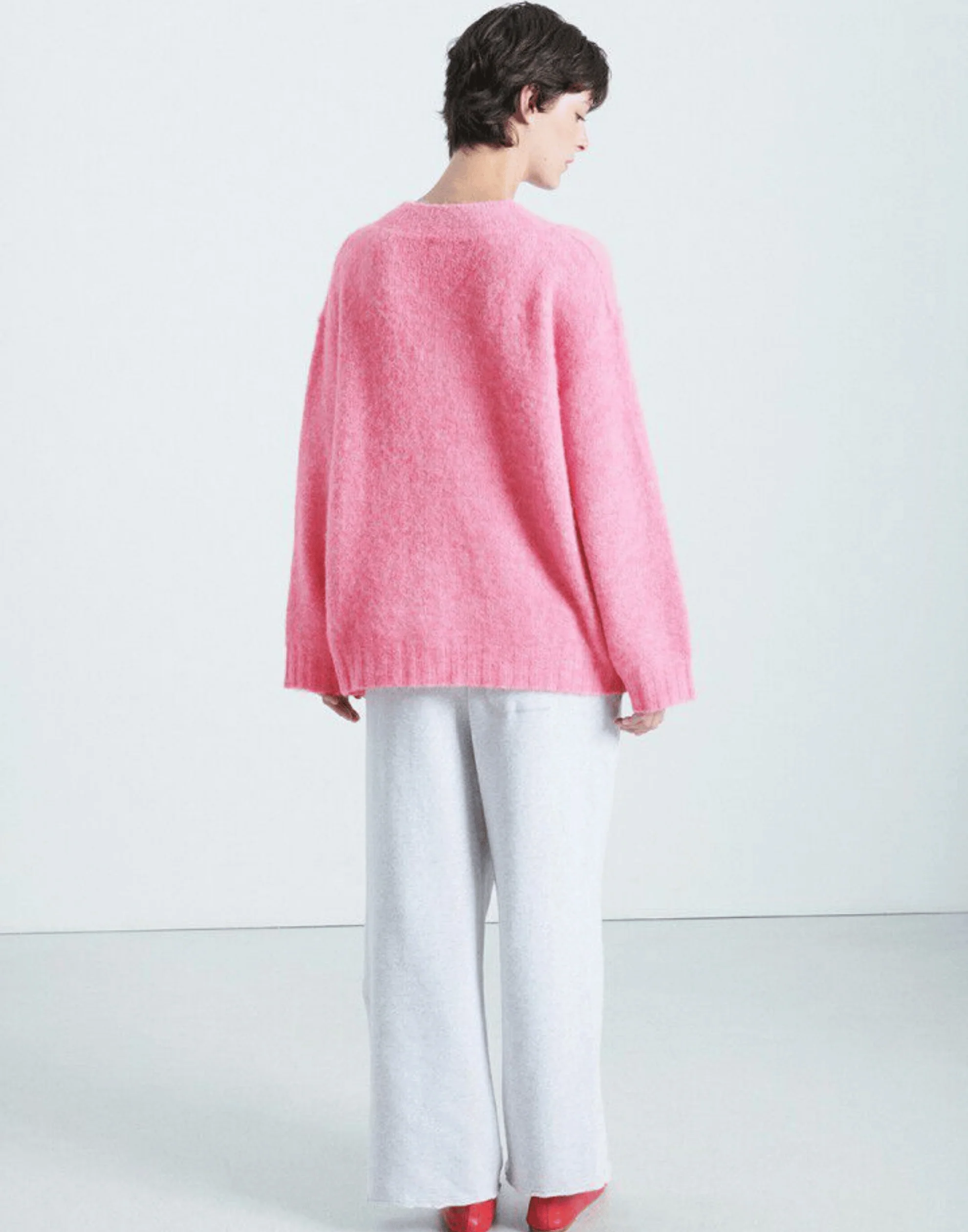 Pink Melange Wool Blend V East Pullover - Image 4