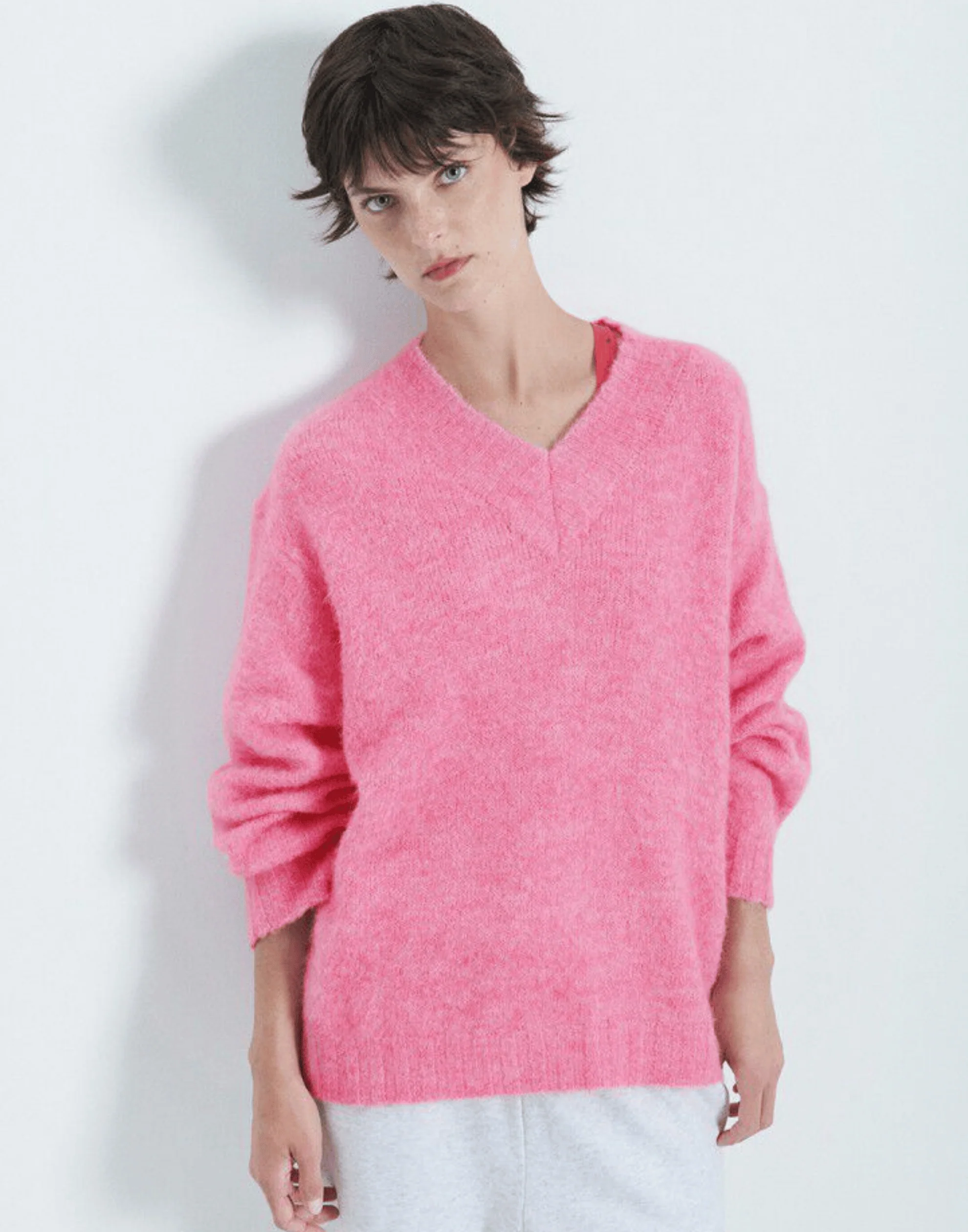 Pink Melange Wool Blend V East Pullover - Image 5