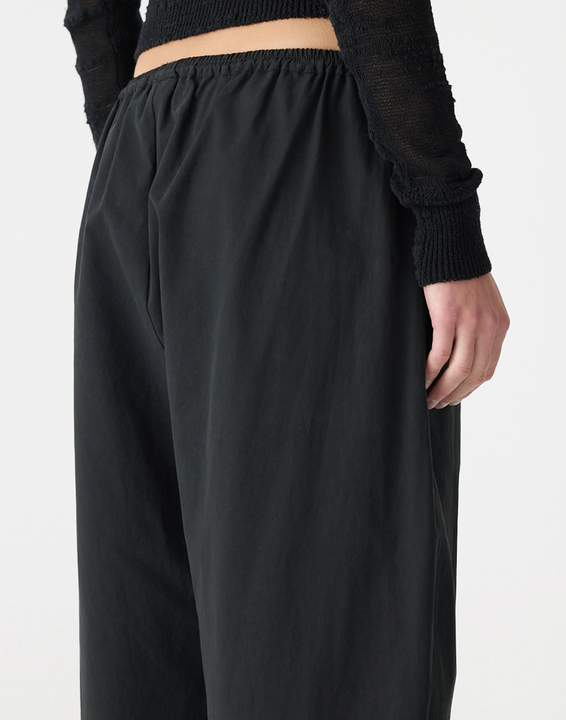 Black Crushed Cotton Gathered Pant - Image 4