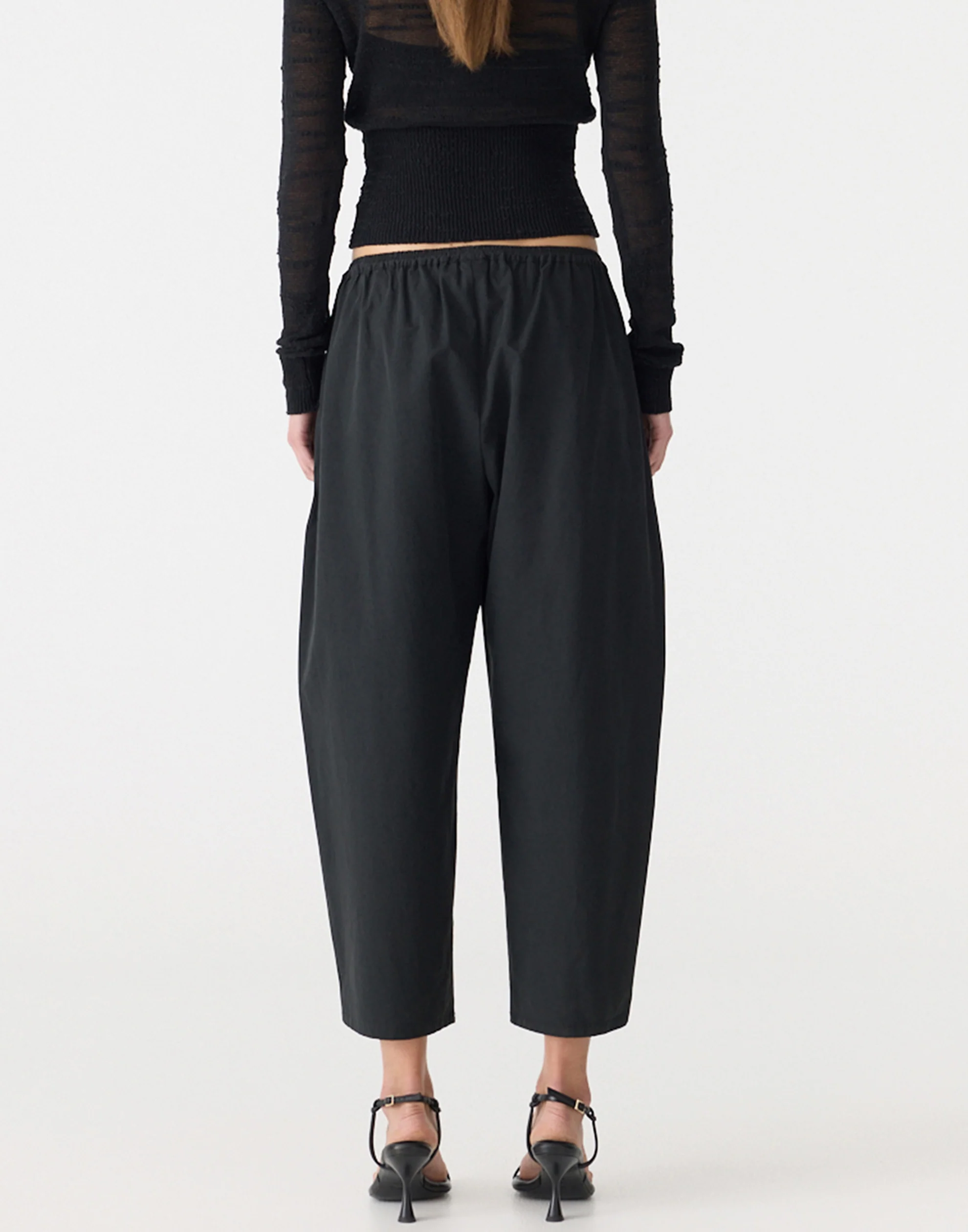Black Crushed Cotton Gathered Pant - Image 5