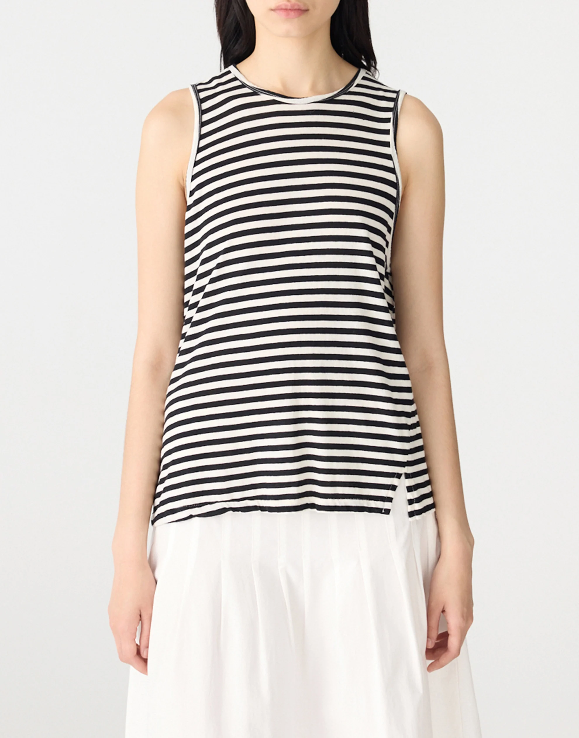 Black & White Stripe Cotton Fine Bind Athletic Tank