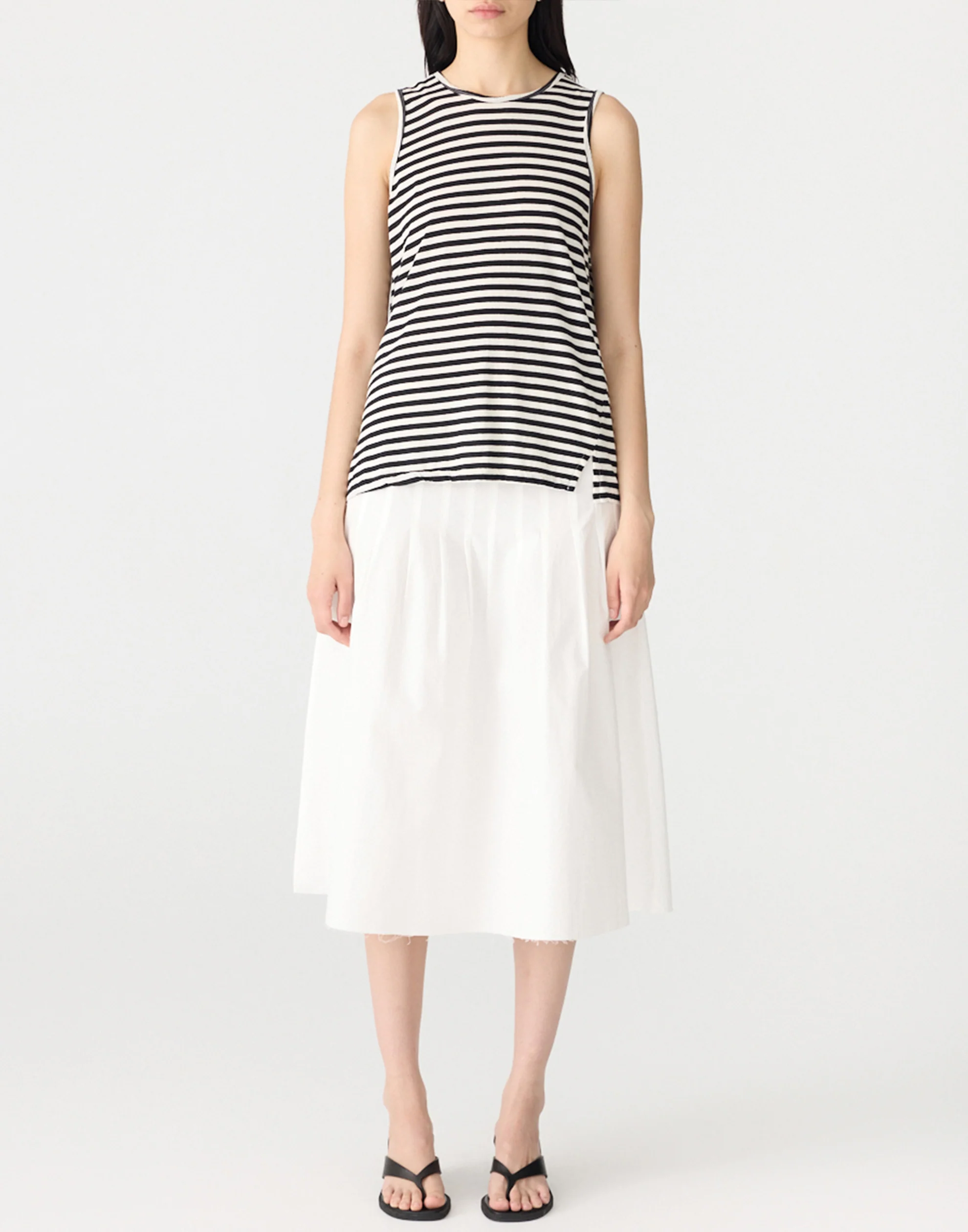 Black & White Stripe Cotton Fine Bind Athletic Tank - Image 2