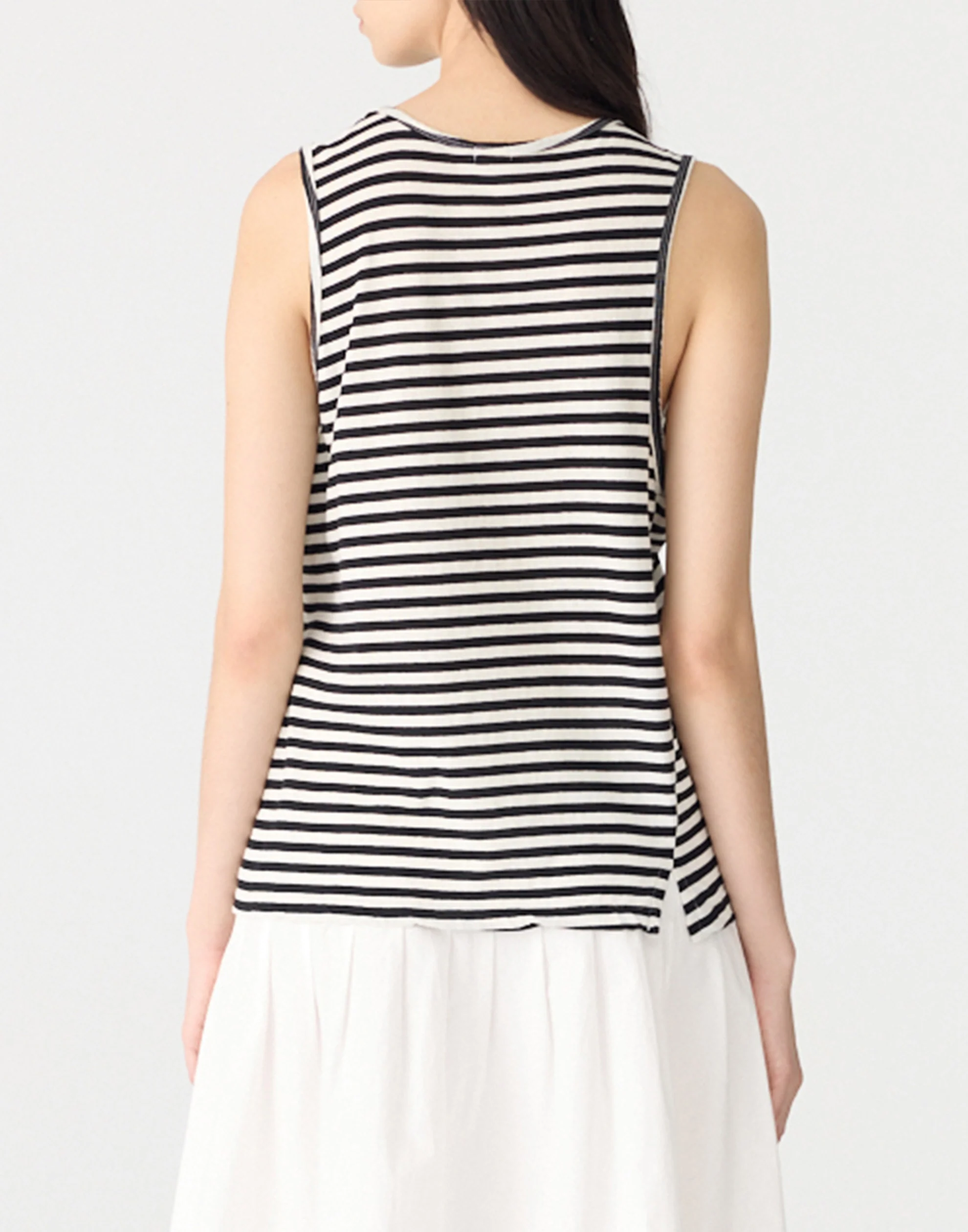 Black & White Stripe Cotton Fine Bind Athletic Tank - Image 3