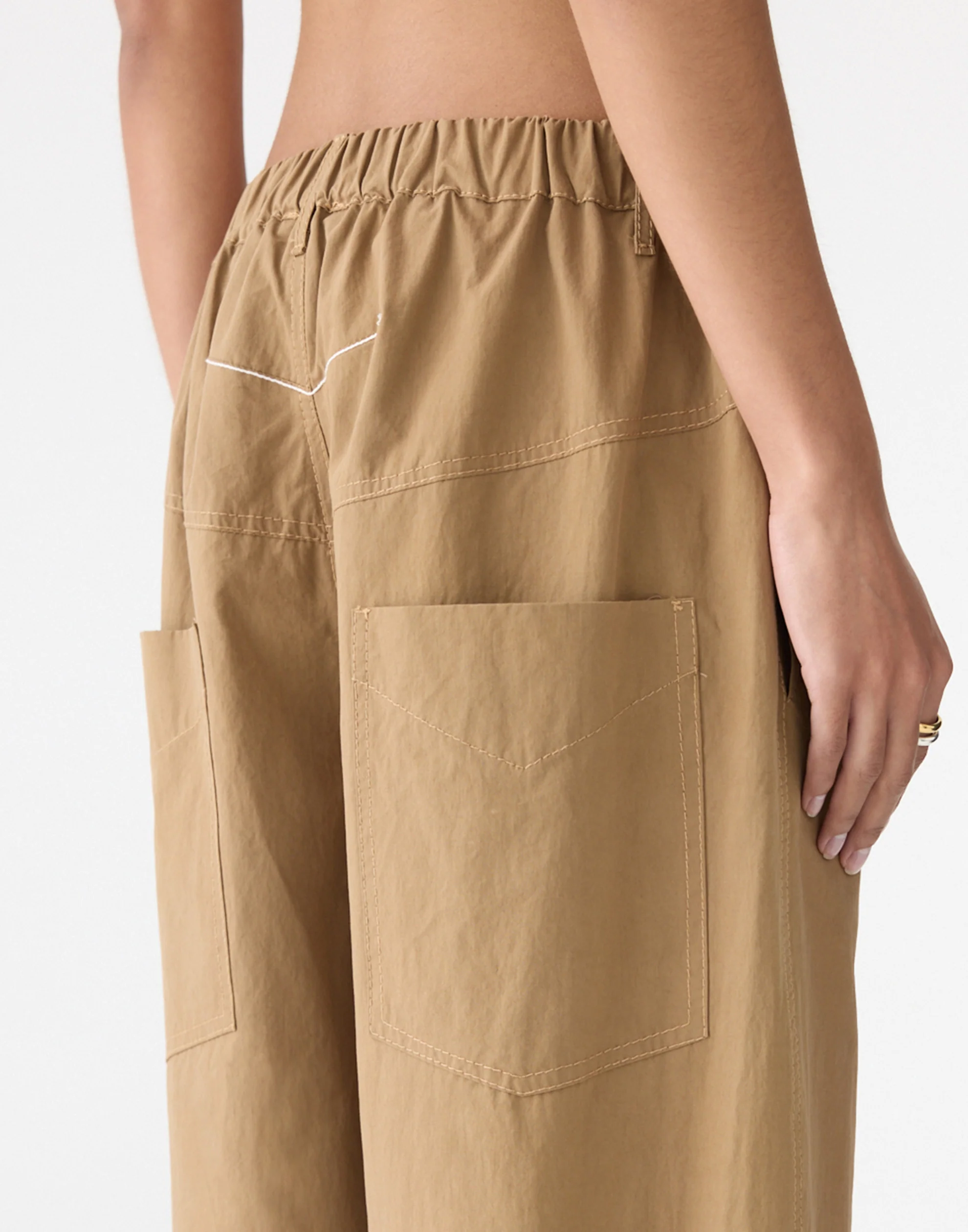 Dark Tan Crushed Cotton Summer Pants - Image 3