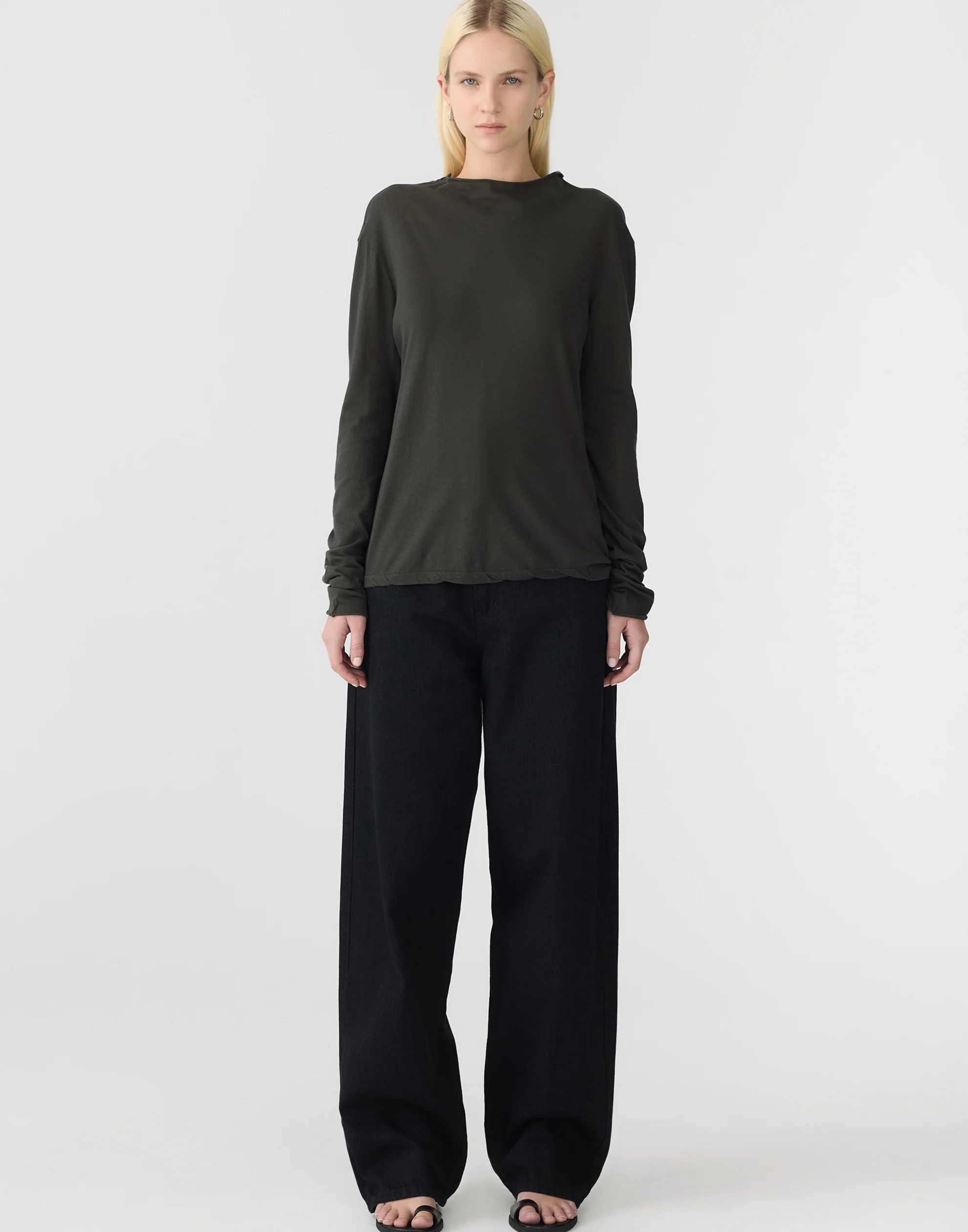 Slate Grey Cotton Raised Neck T-Shirt - Image 3