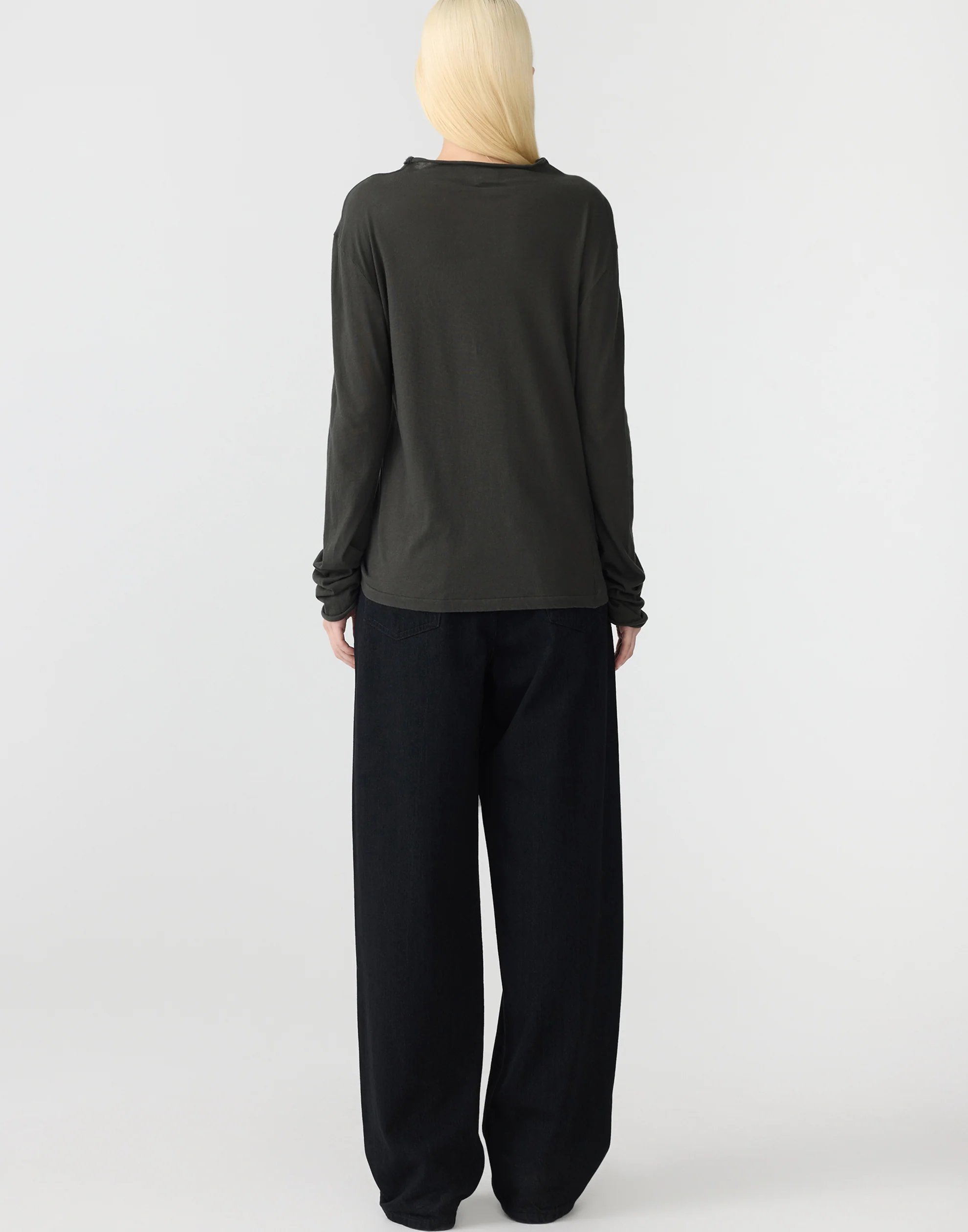 Slate Grey Cotton Raised Neck T-Shirt - Image 4