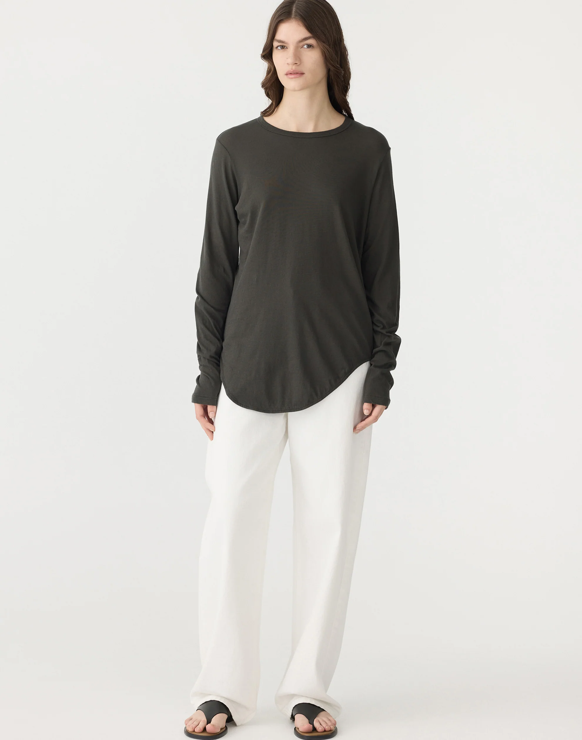 Slate Grey Cotton Scoop Hem T-Shirt - Image 3