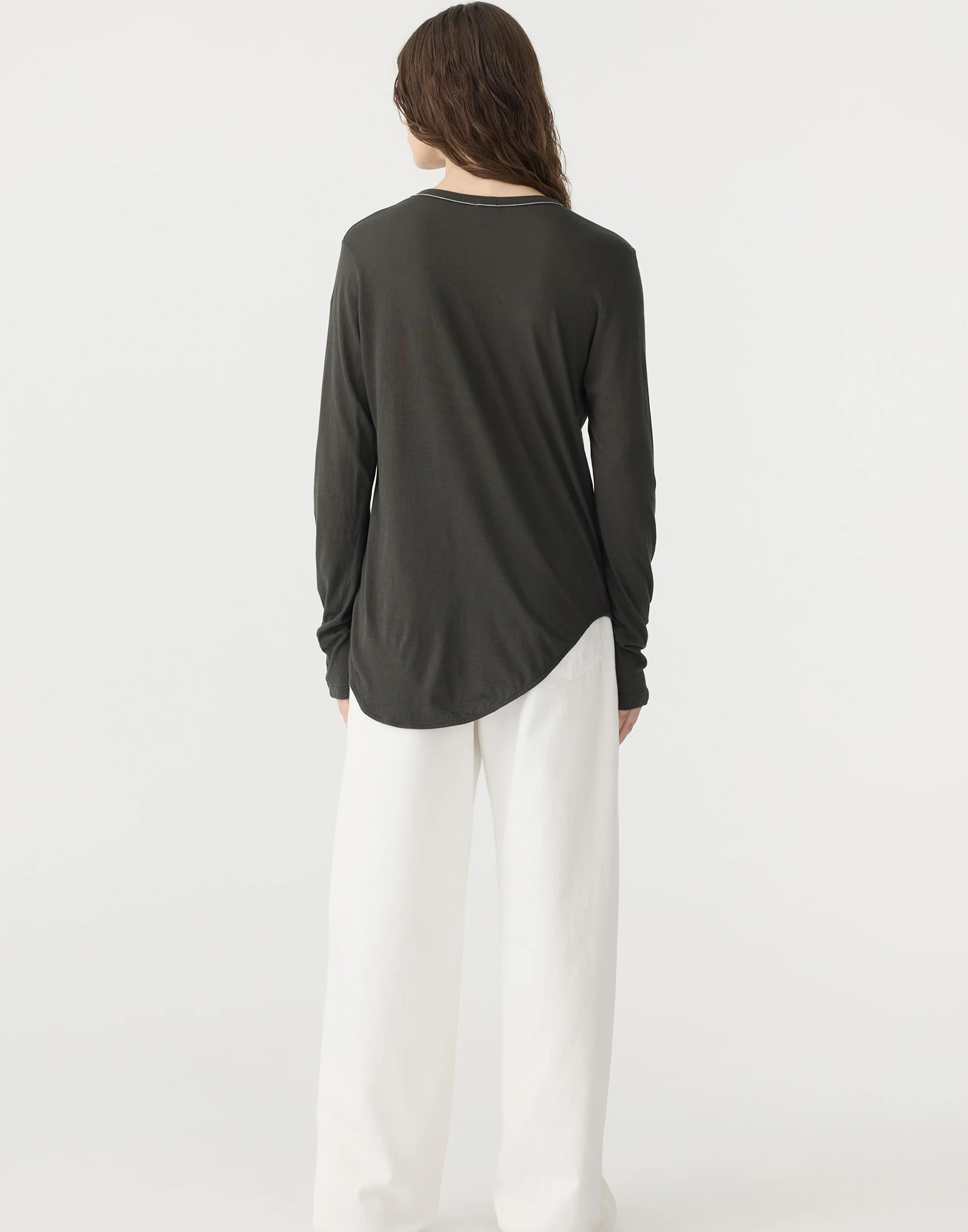Slate Grey Cotton Scoop Hem T-Shirt - Image 4