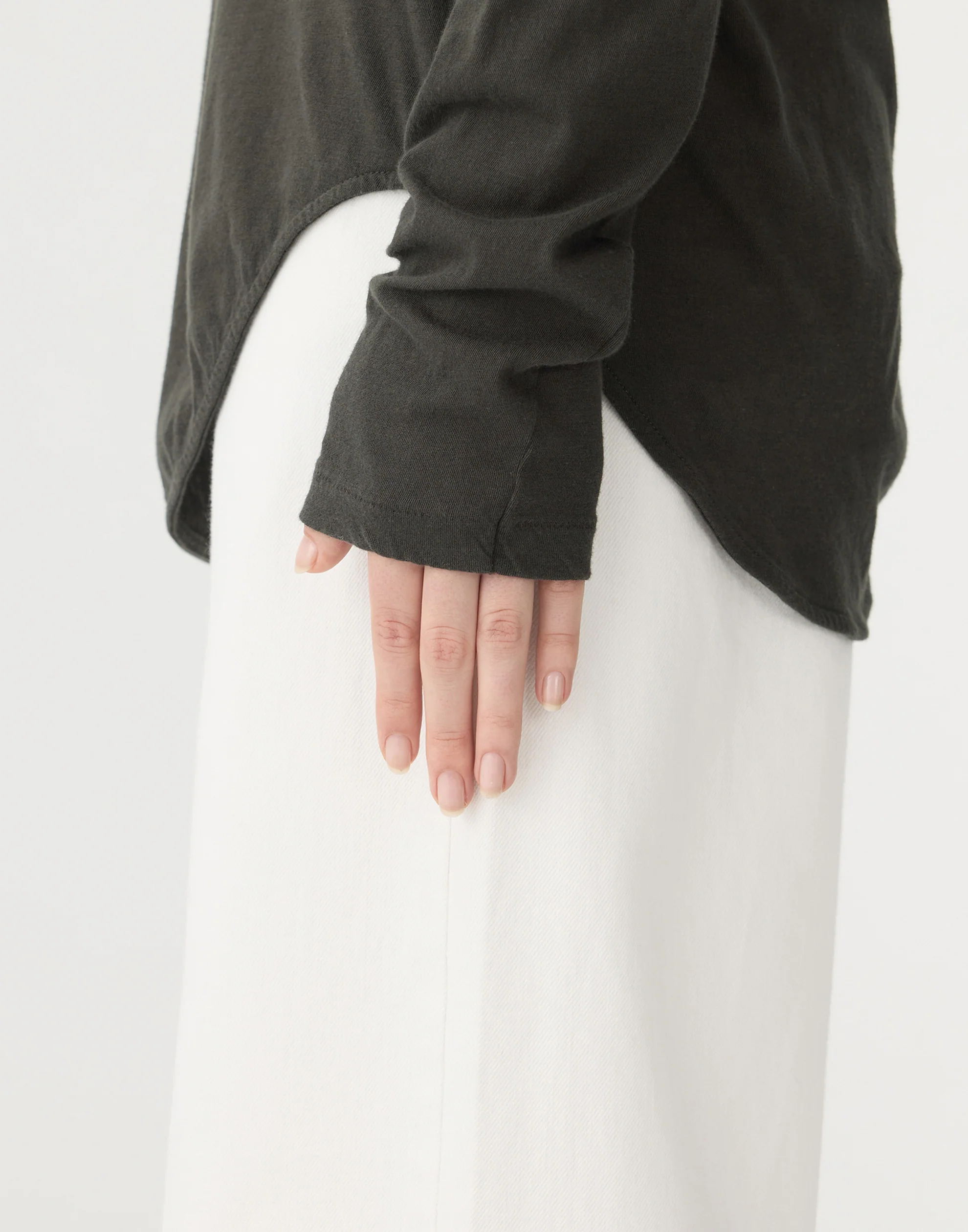 Slate Grey Cotton Scoop Hem T-Shirt - Image 5