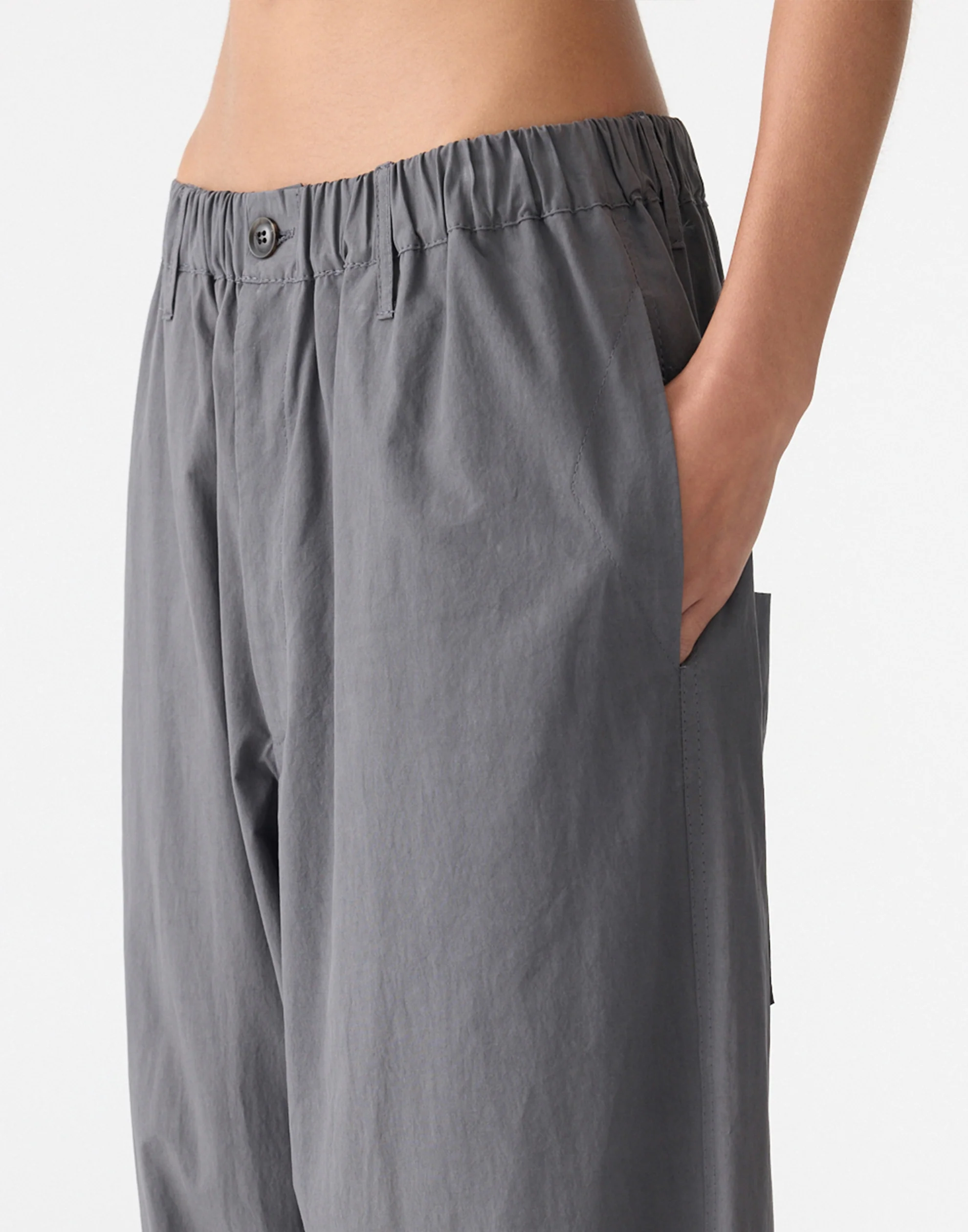 Washed Black Crushed Cotton Summer Pants - Image 3