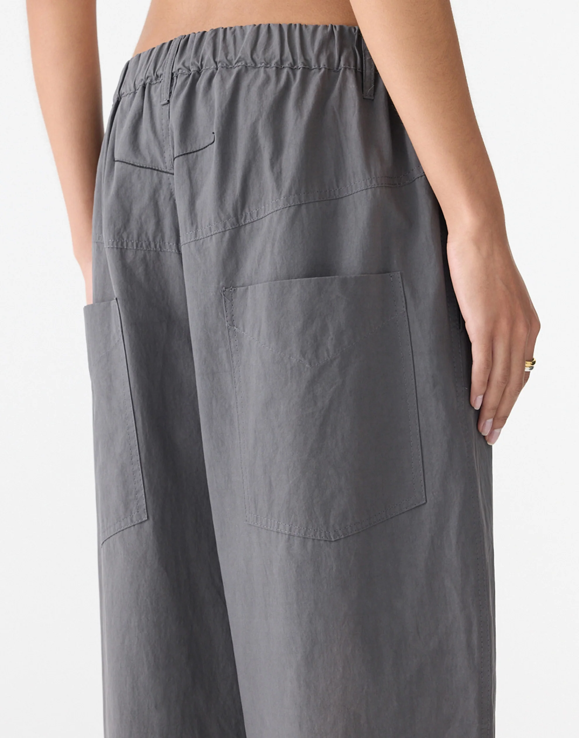 Washed Black Crushed Cotton Summer Pants - Image 4