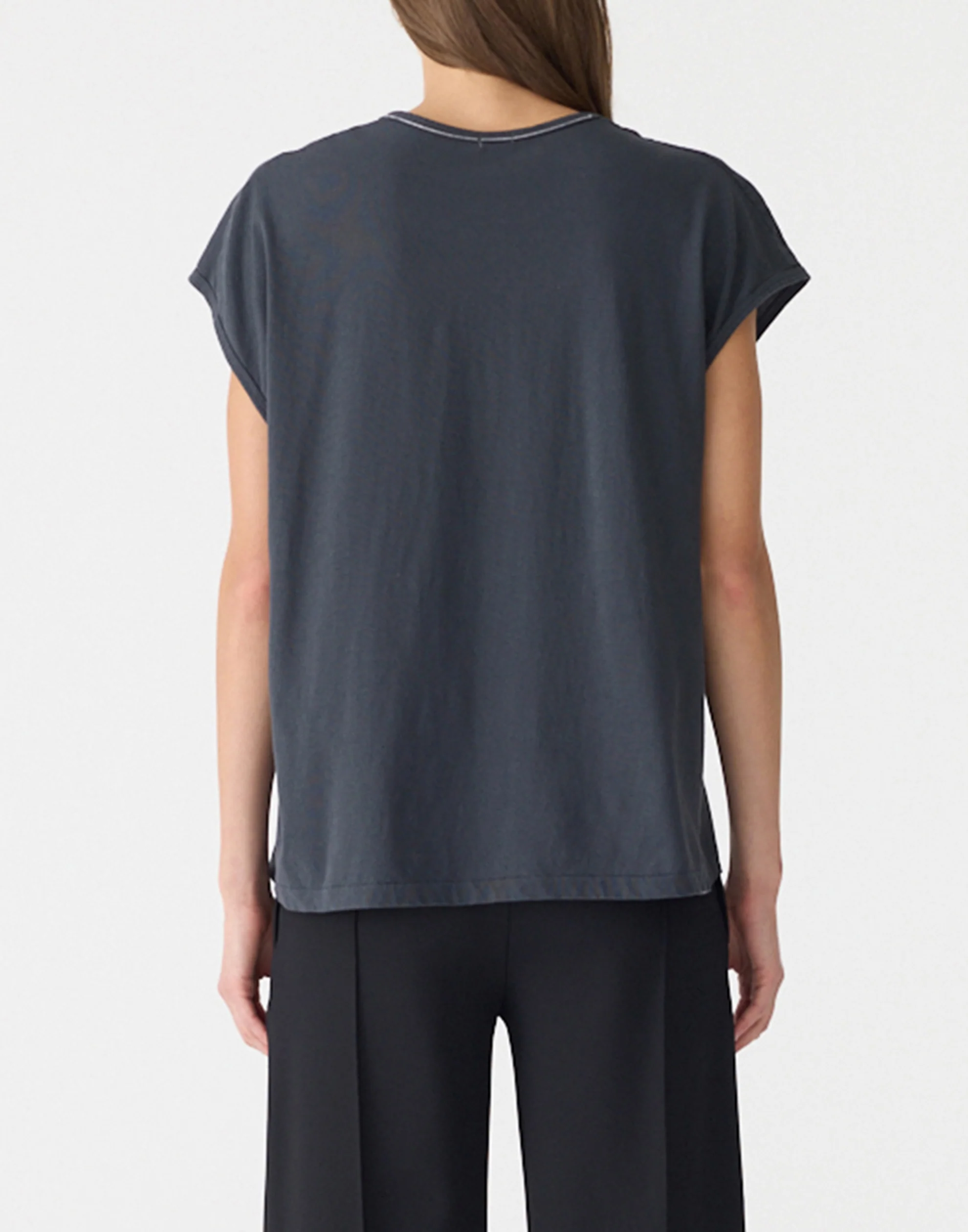 Washed Navy Cotton Fine Bind Scoop Neck Tank - Image 4