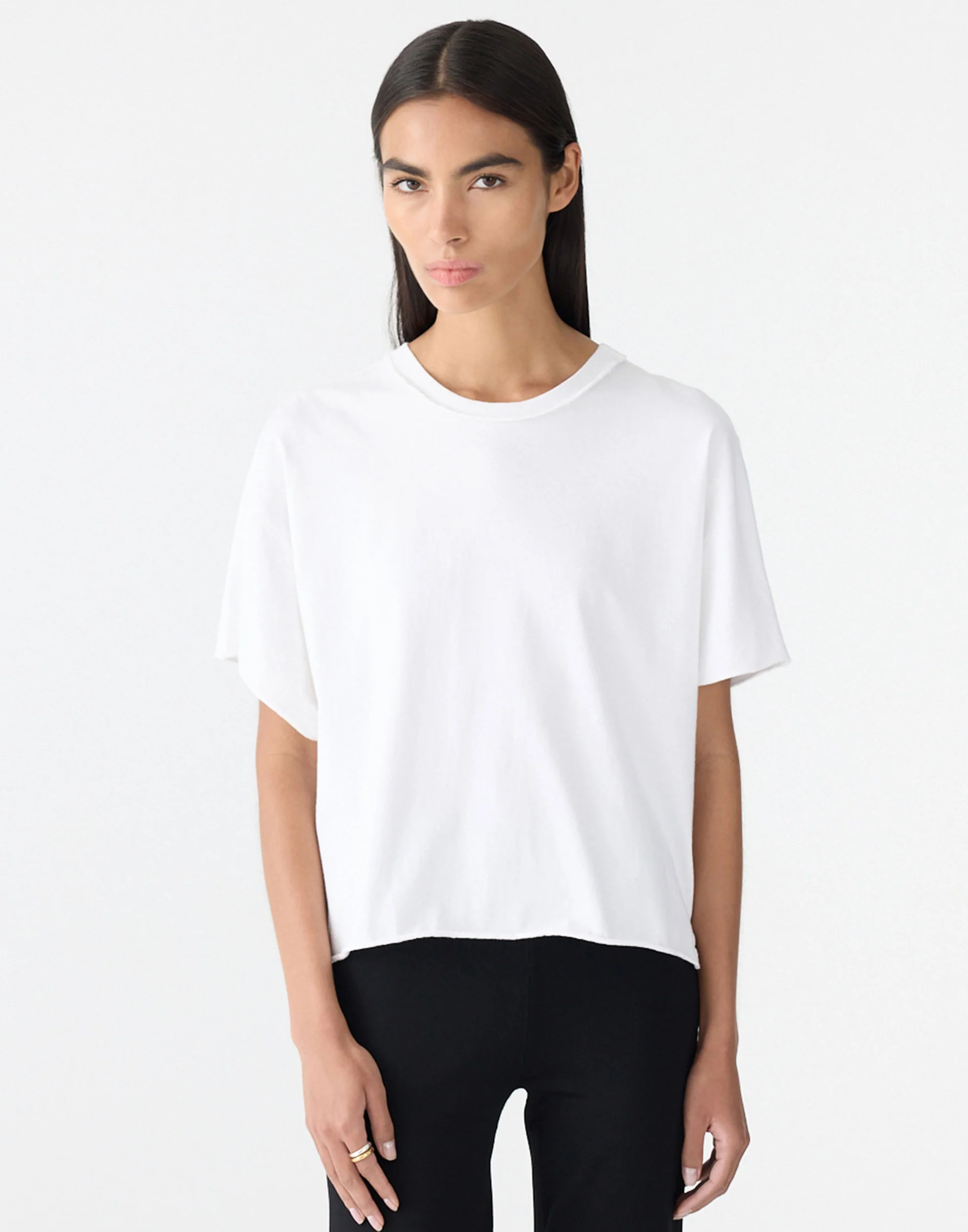 White Cotton Raw Slouch Boxy T-Shirt