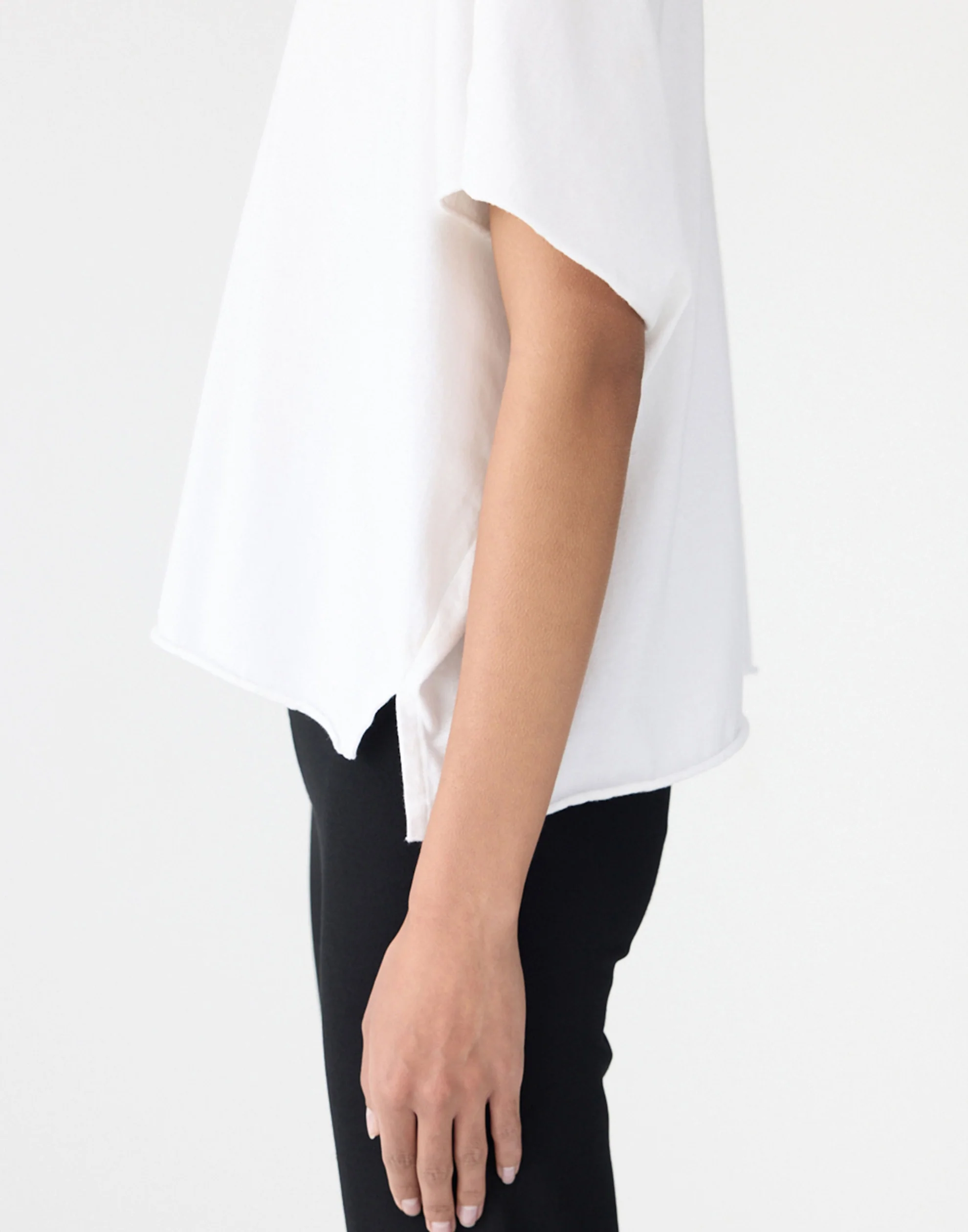 White Cotton Raw Slouch Boxy T-Shirt - Image 3