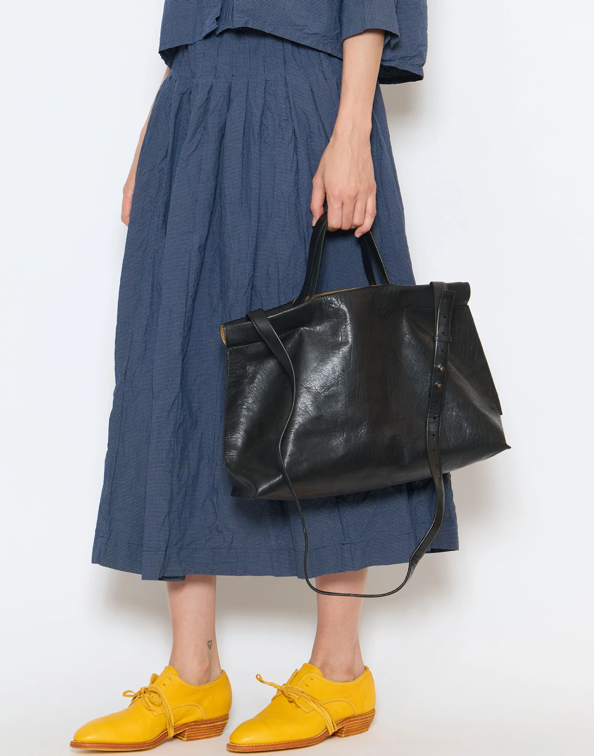 Black Leather Midi Shopper Bag - Image 3