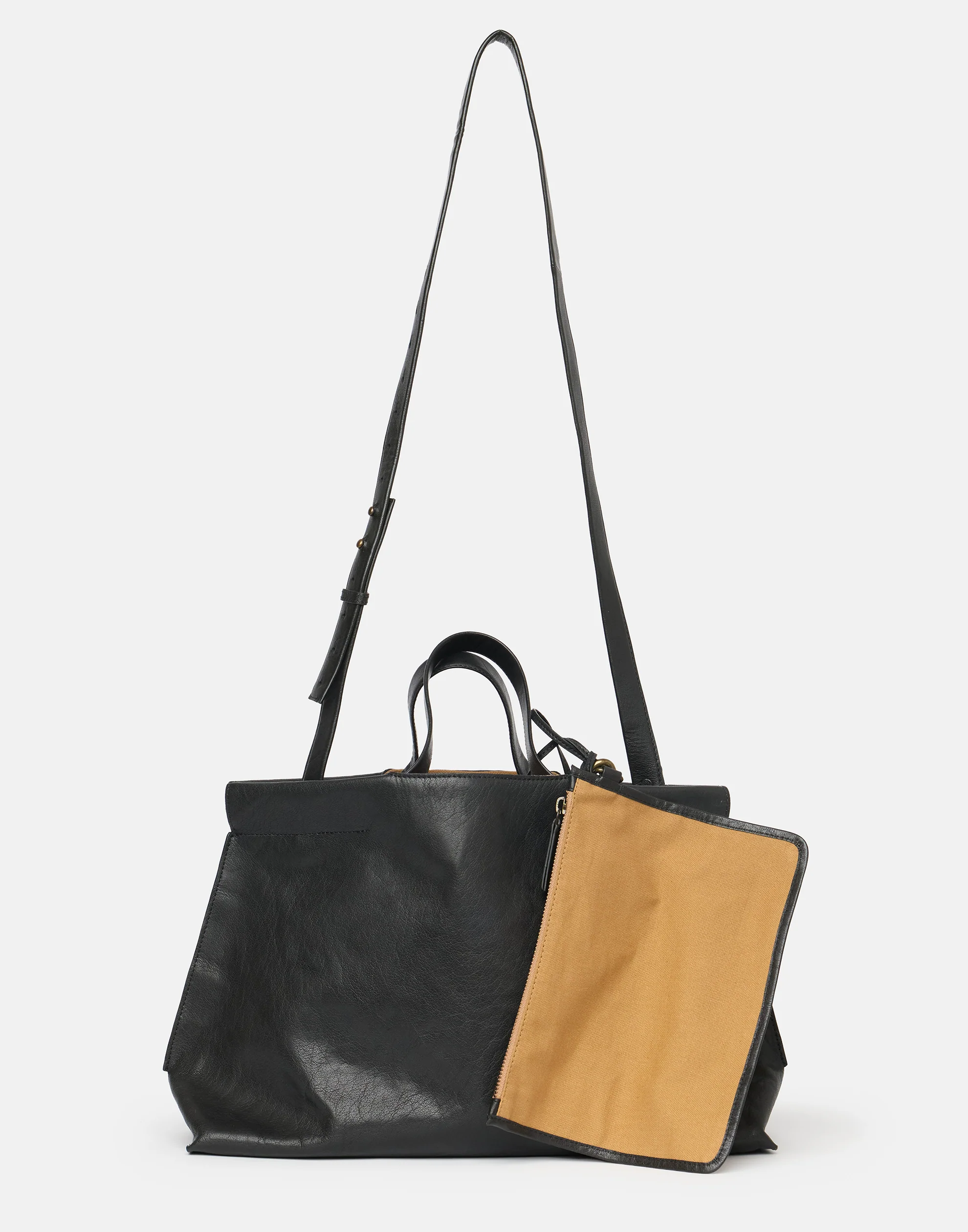 Black Leather Midi Shopper Bag - Image 5