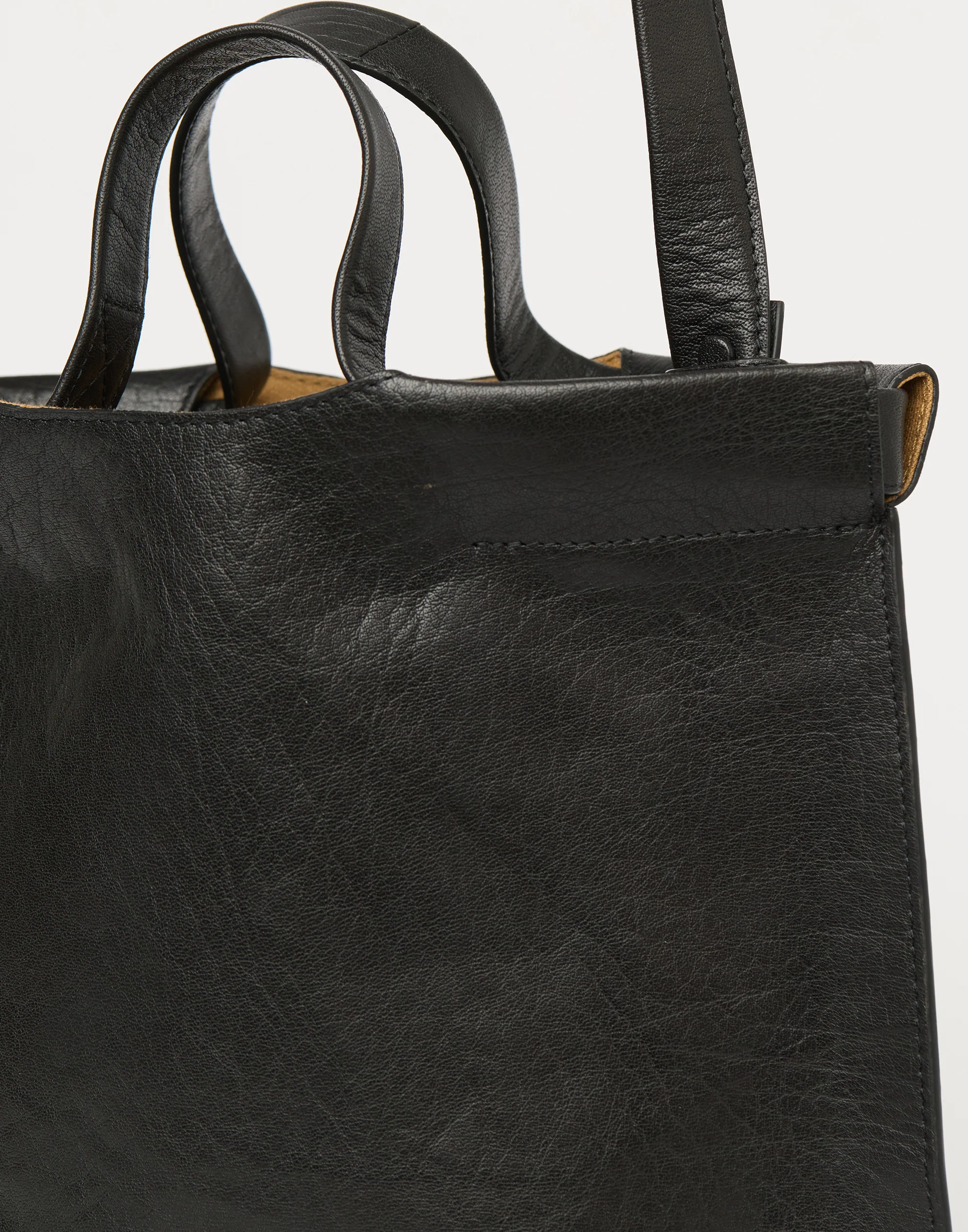 Black Leather Small Shopper Bag - Image 6