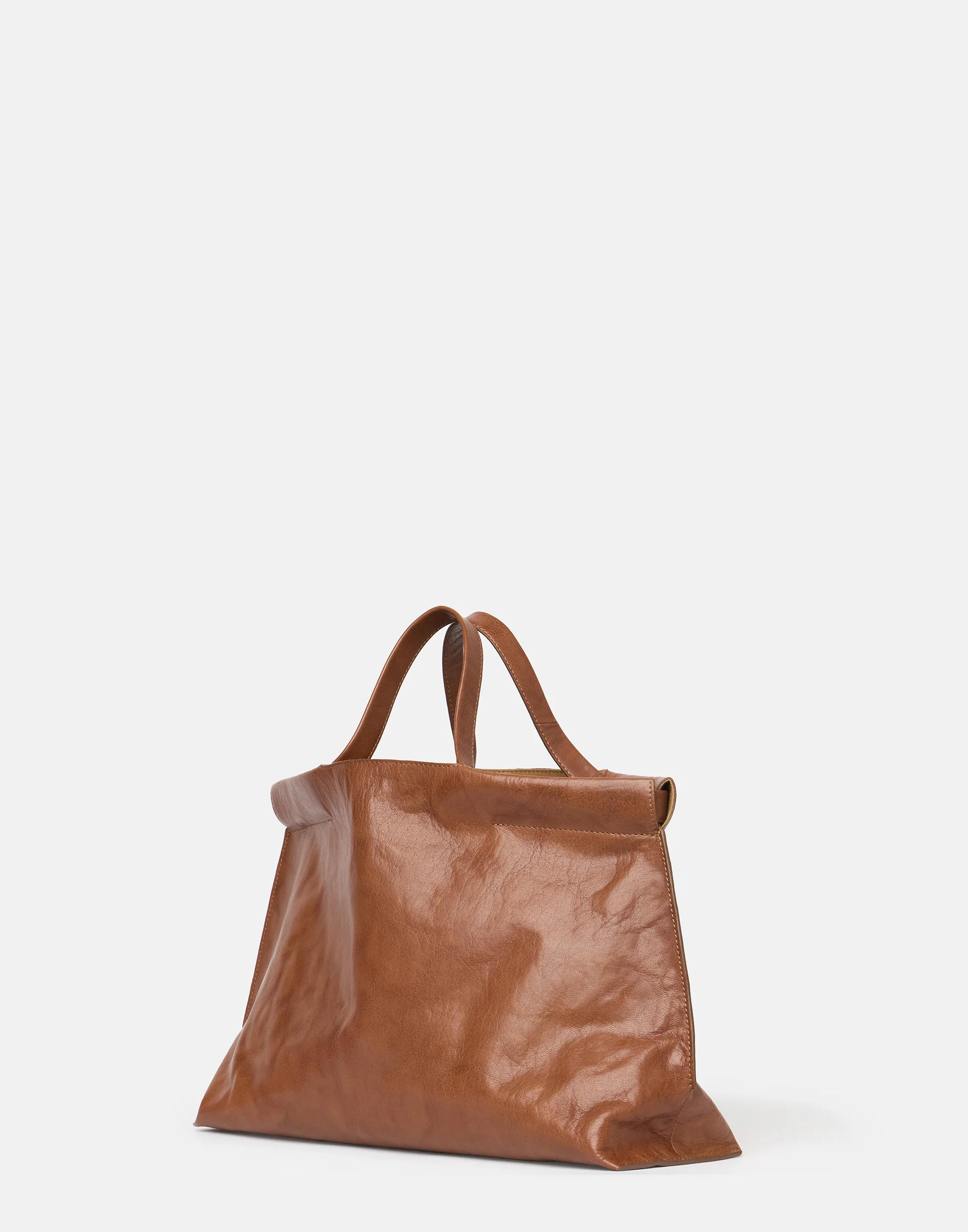 Cognac Leather Midi Shopper Bag - Image 3