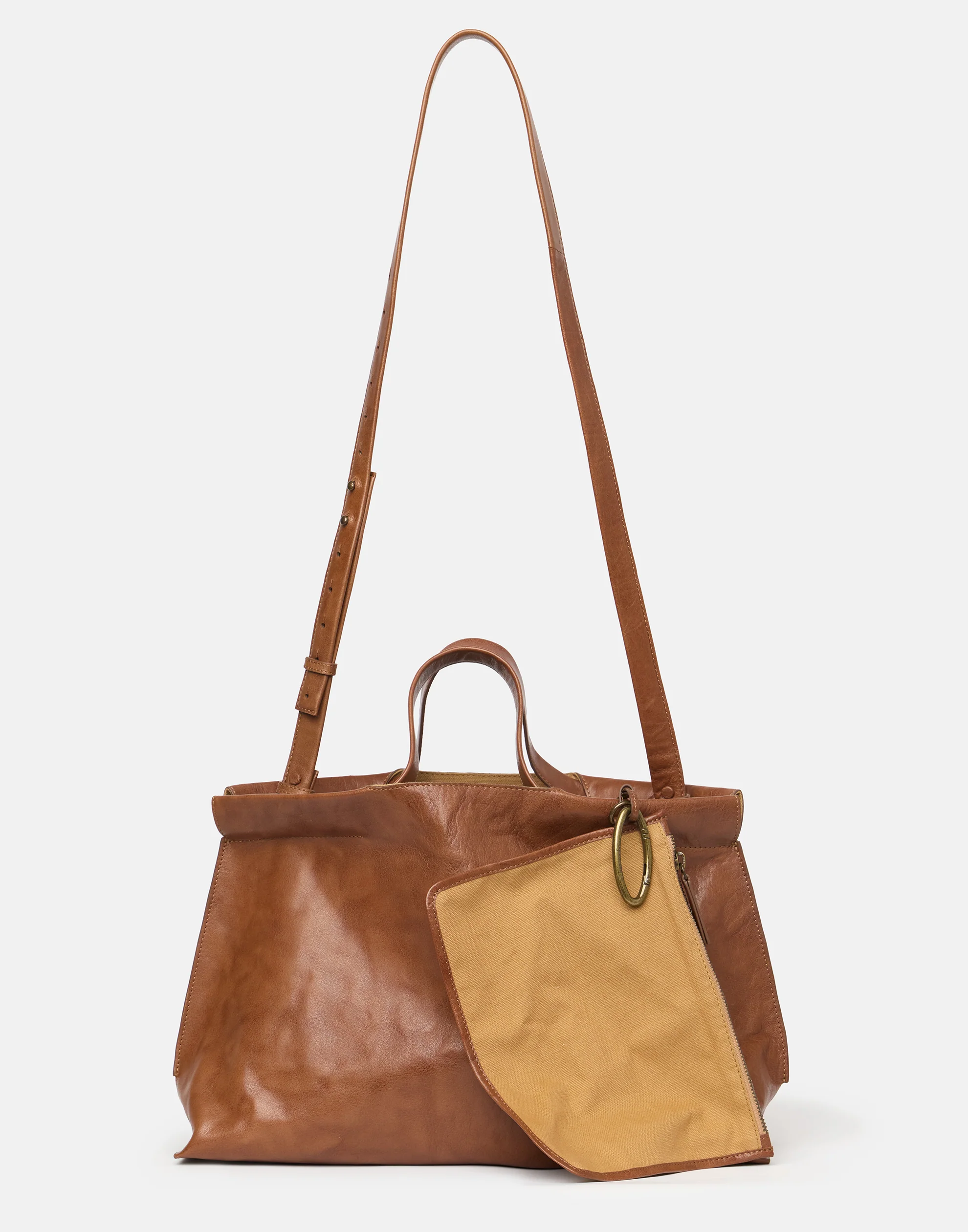 Cognac Leather Midi Shopper Bag - Image 4