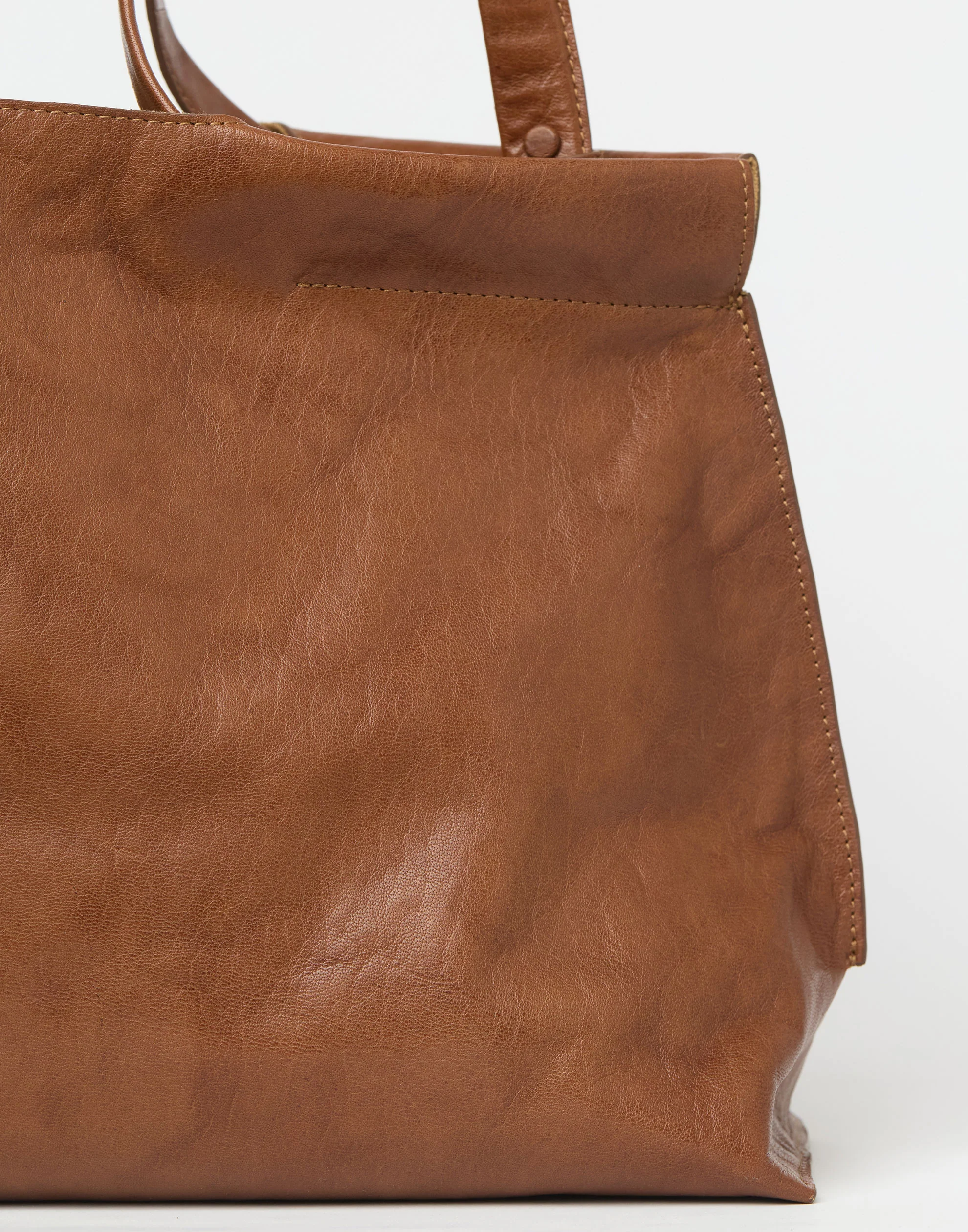 Cognac Leather Midi Shopper Bag - Image 5