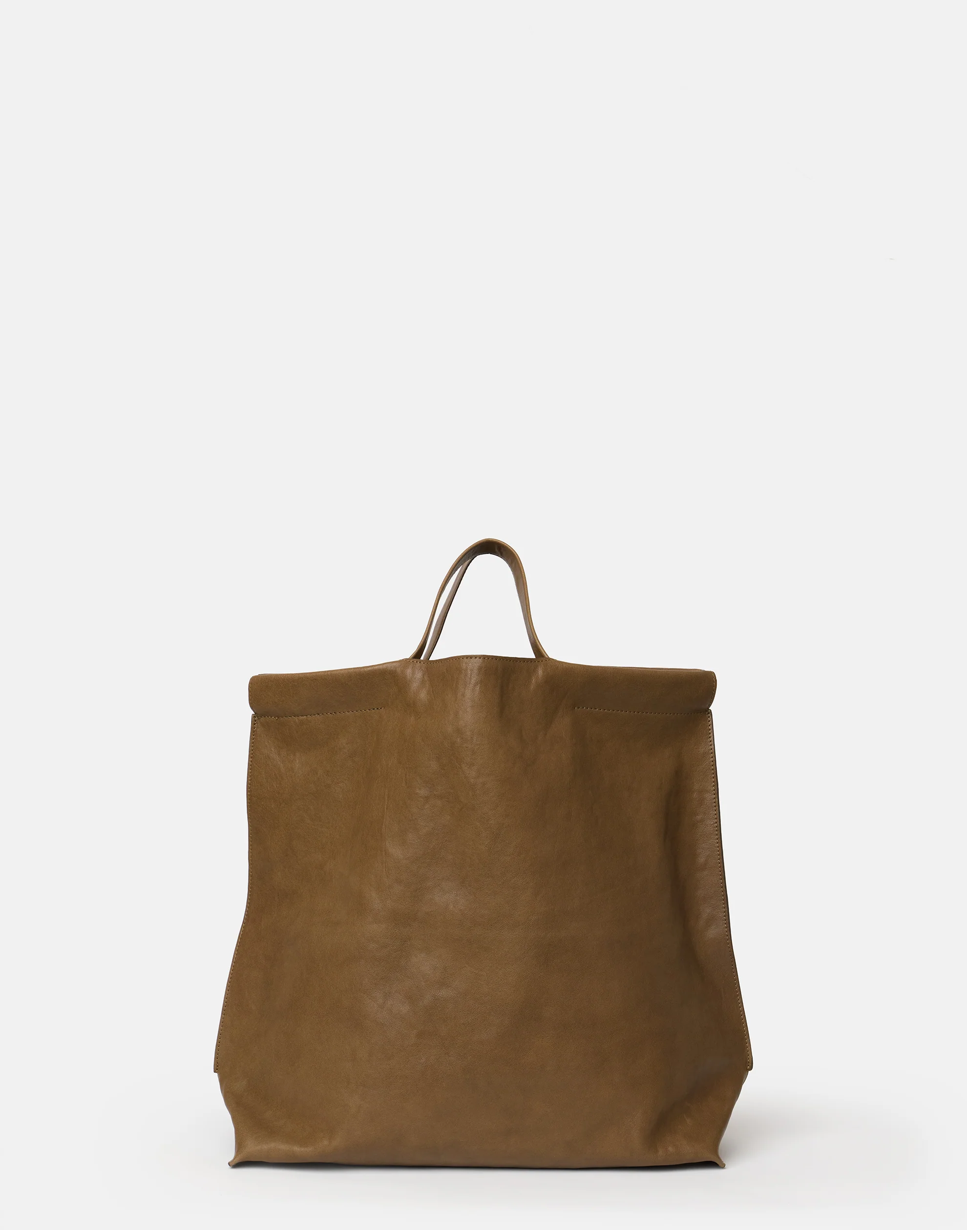 Khaki Leather Large Shopper Bag - Image 3