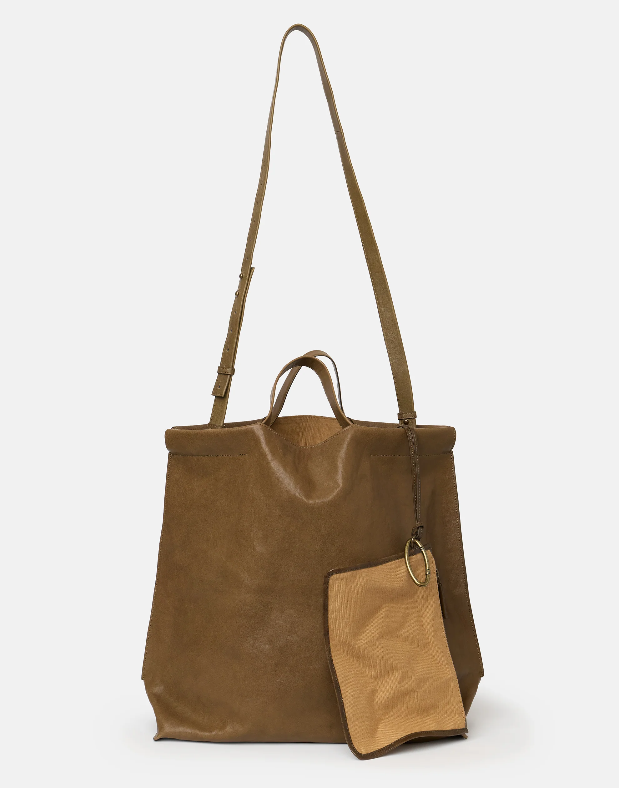 Khaki Leather Large Shopper Bag - Image 4