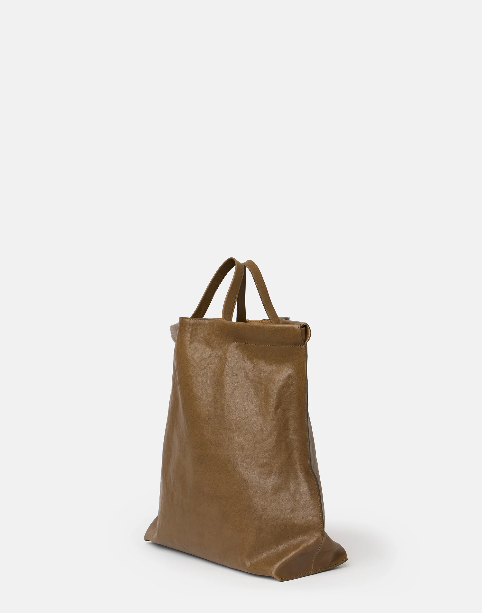 Khaki Leather Large Shopper Bag - Image 5