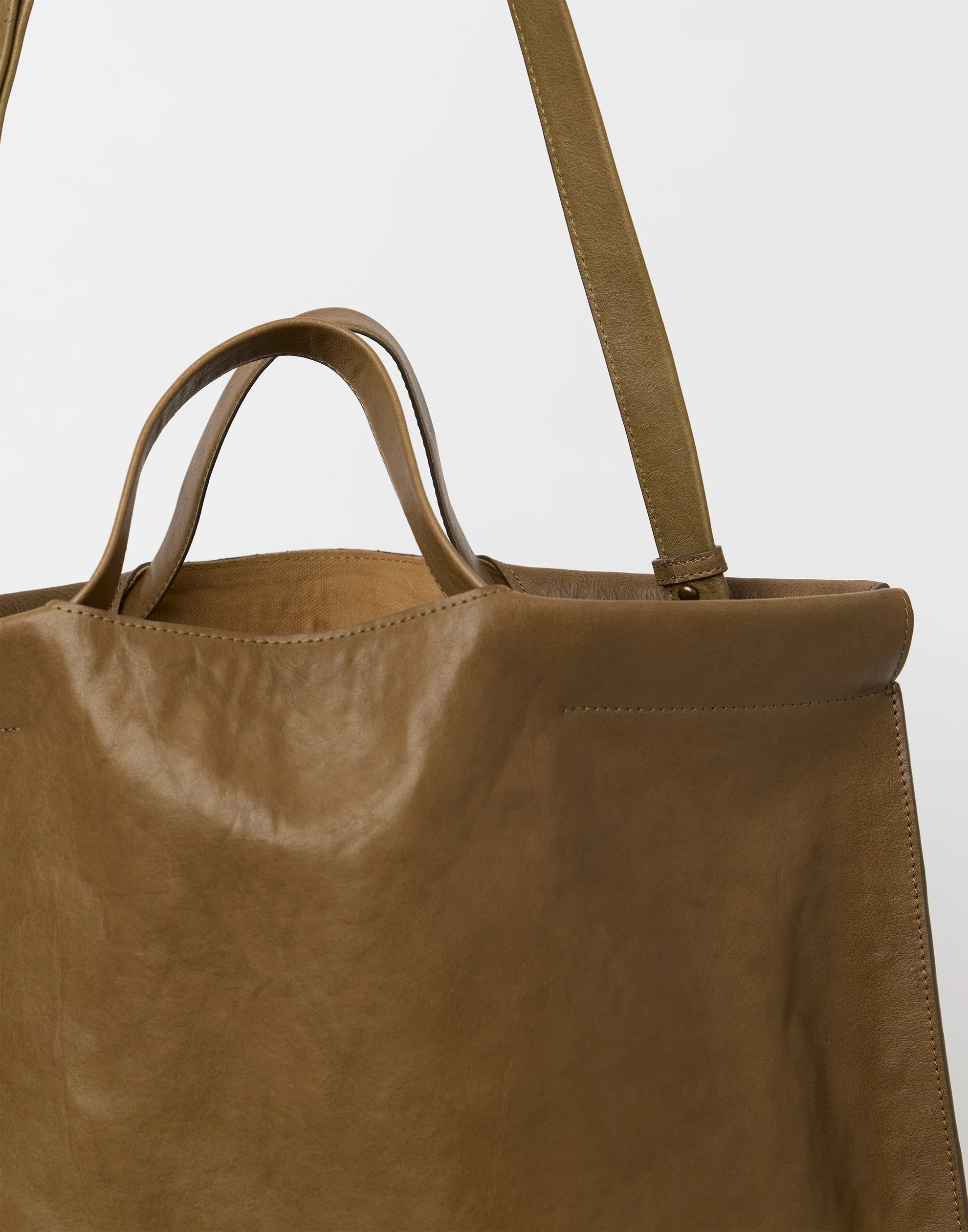 Khaki Leather Large Shopper Bag - Image 6