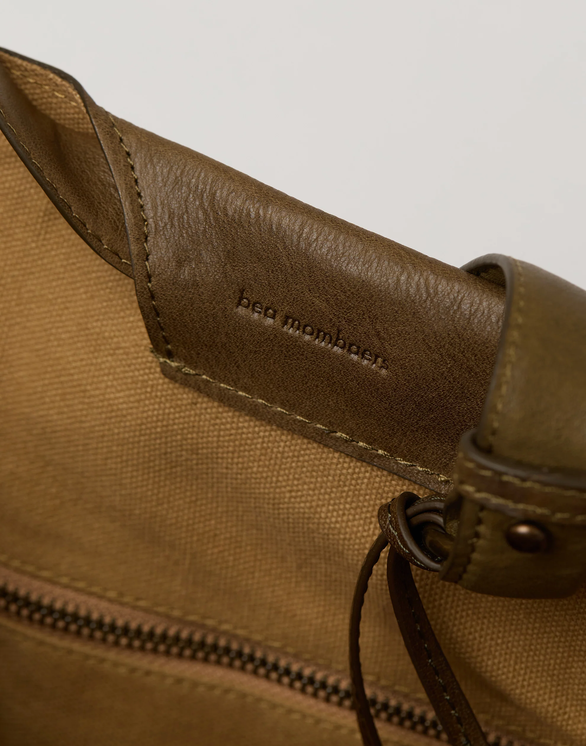 Khaki Leather Large Shopper Bag - Image 7