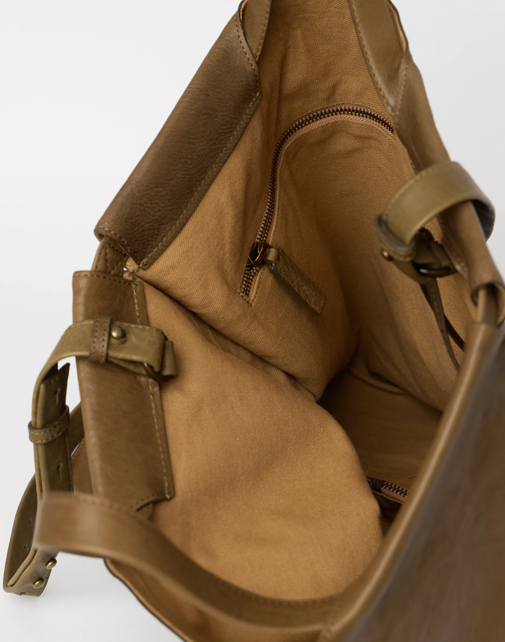 Khaki Leather Large Shopper Bag - Image 8