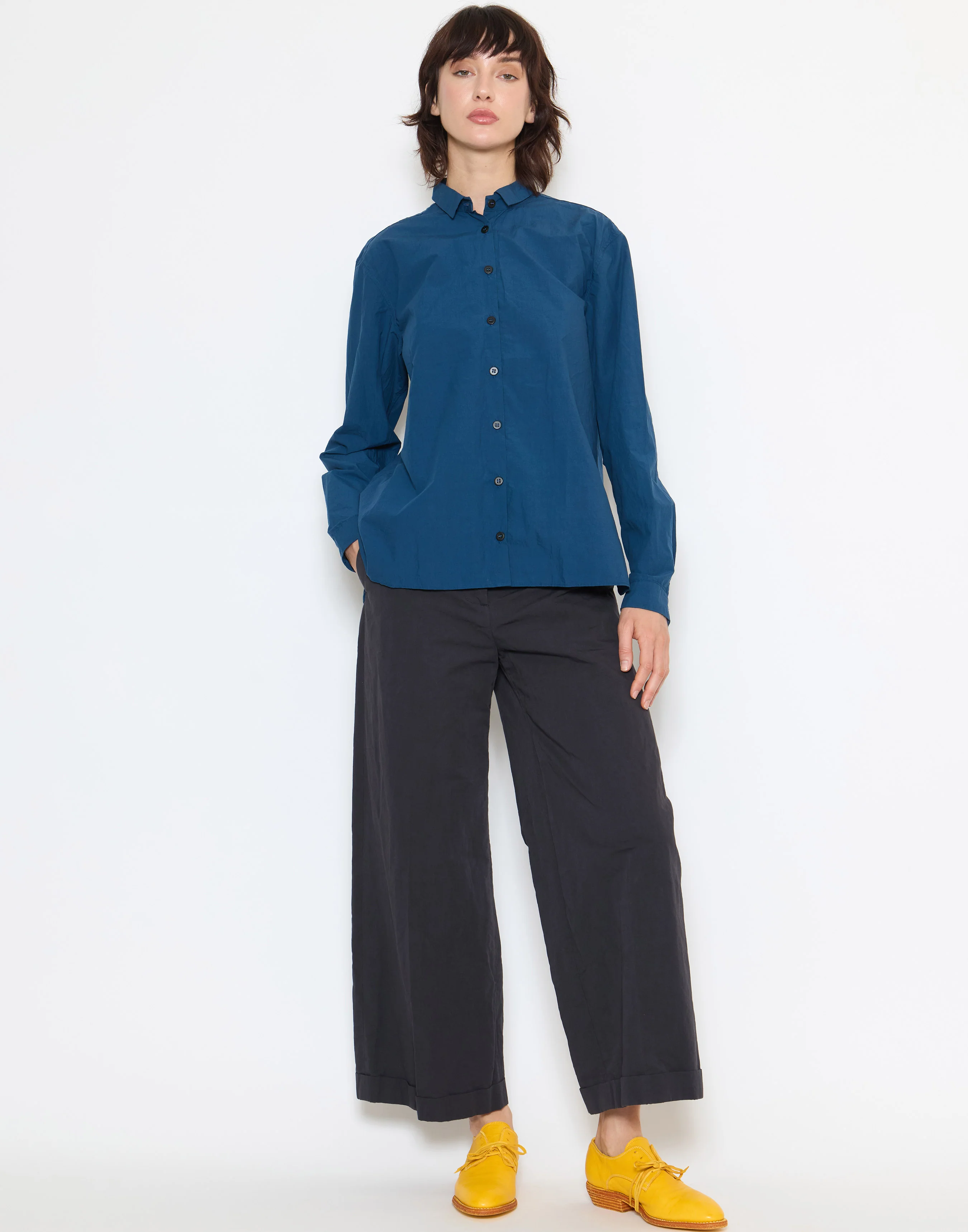 Deep Blue Cotton Loose Tyrol Shirt - Image 2