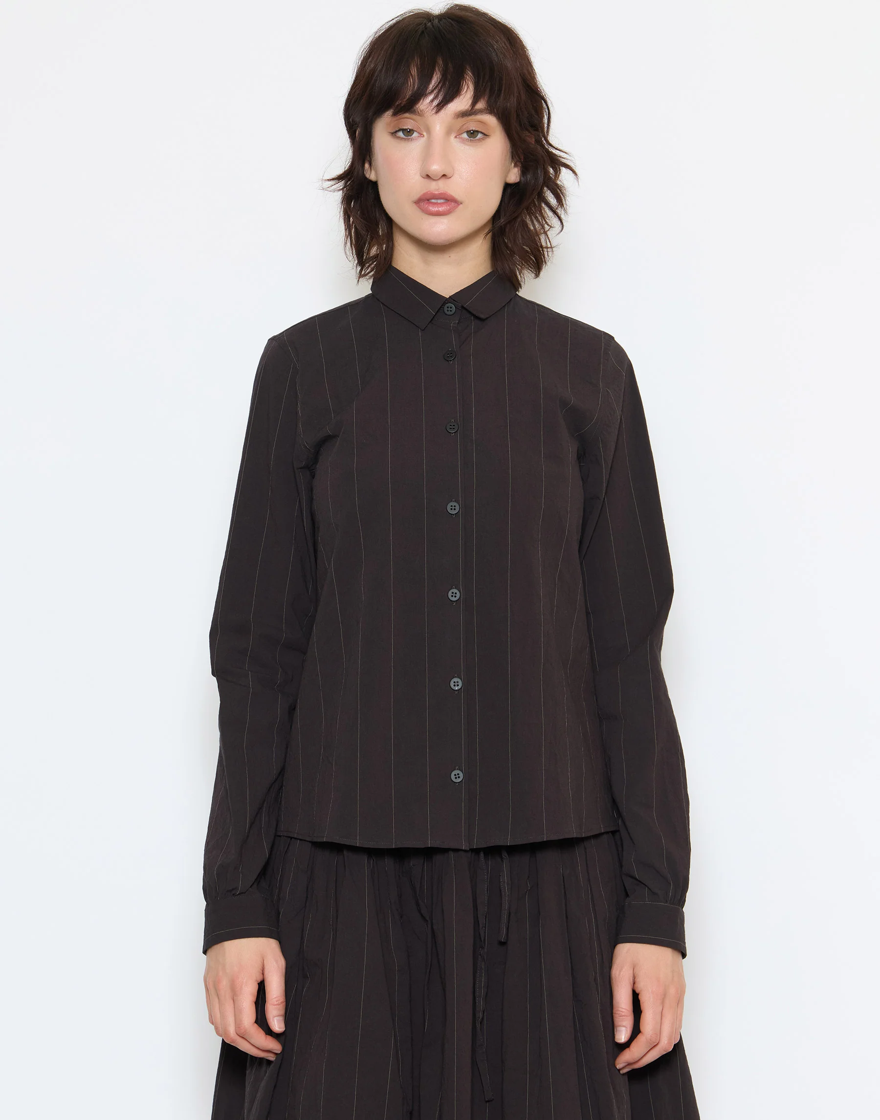 Eggplant Pinstripe Cotton Tyrol Shirt - Image 3